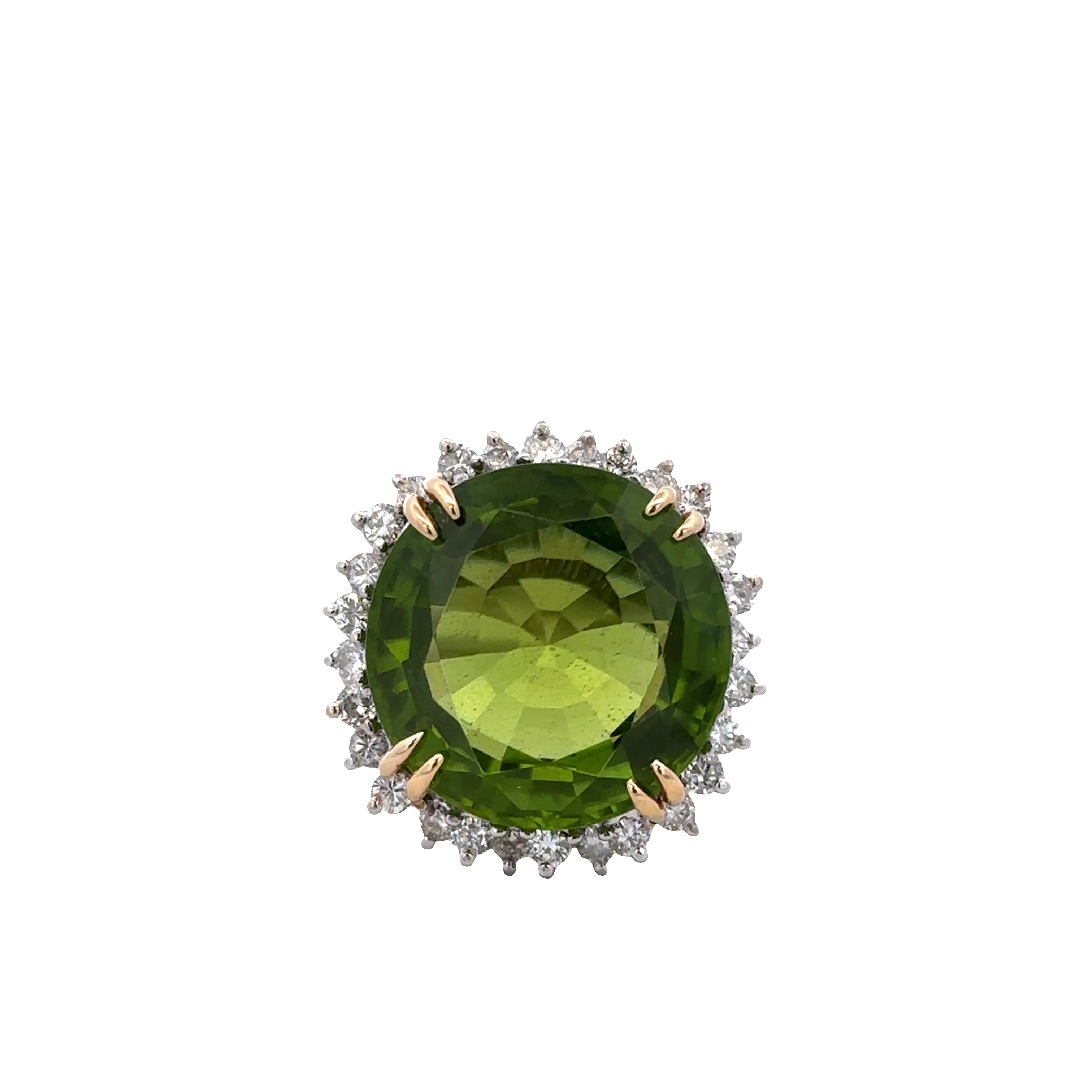 Vintage 14k White Gold Peridot and Diamond Halo Ring – Size 7