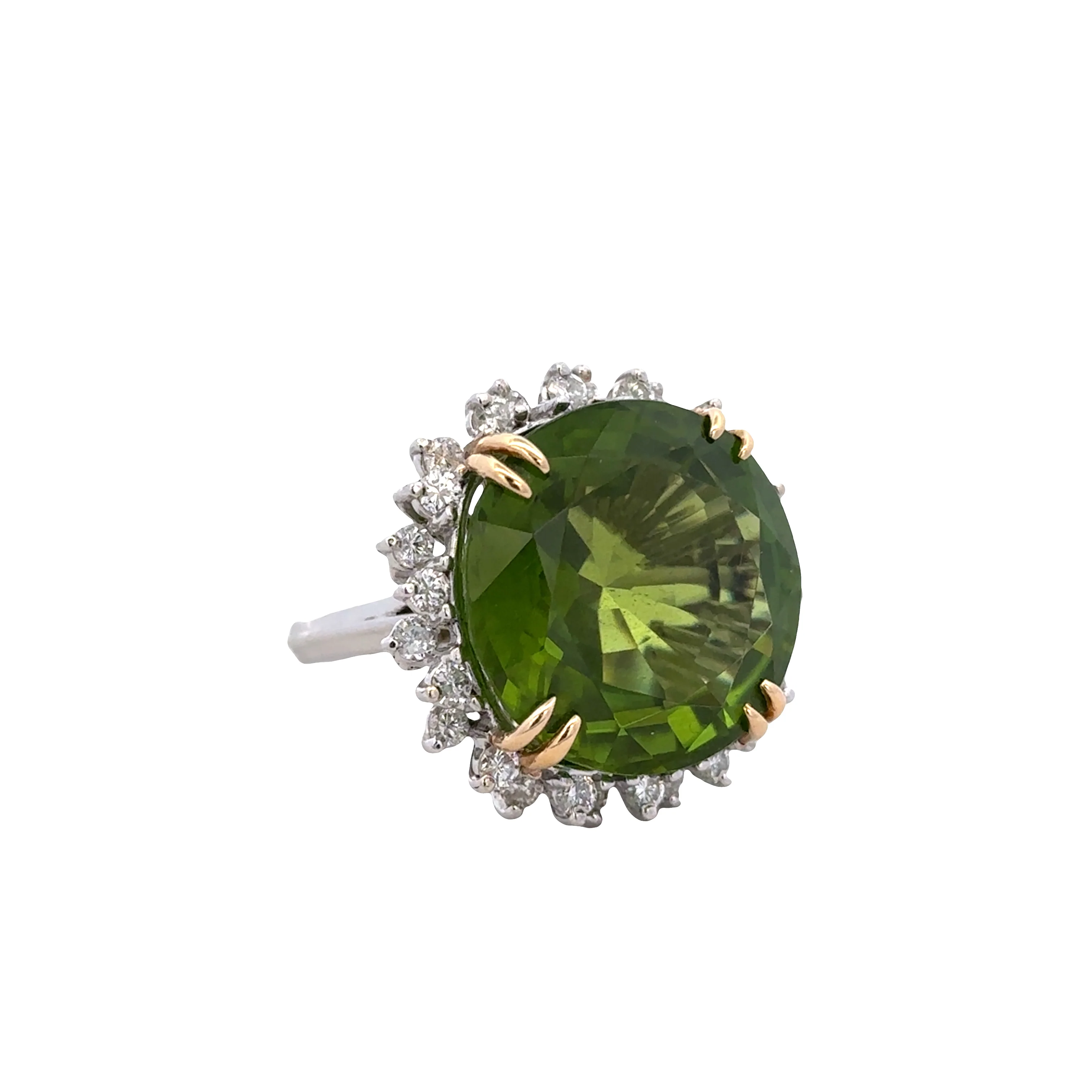 Vintage 14k White Gold Peridot and Diamond Halo Ring – Size 7 - Image 2