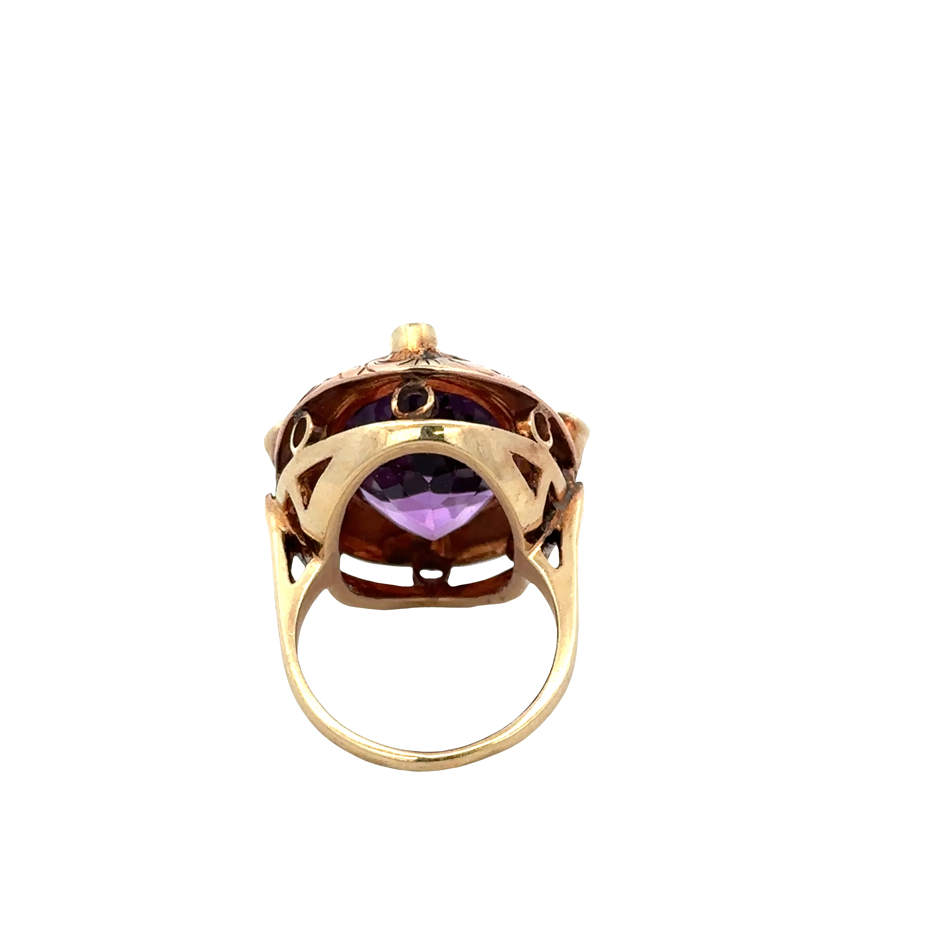 Retro 14k Yellow and Rose Gold Amethyst and Diamond Ring – Size 7.5 - Image 3