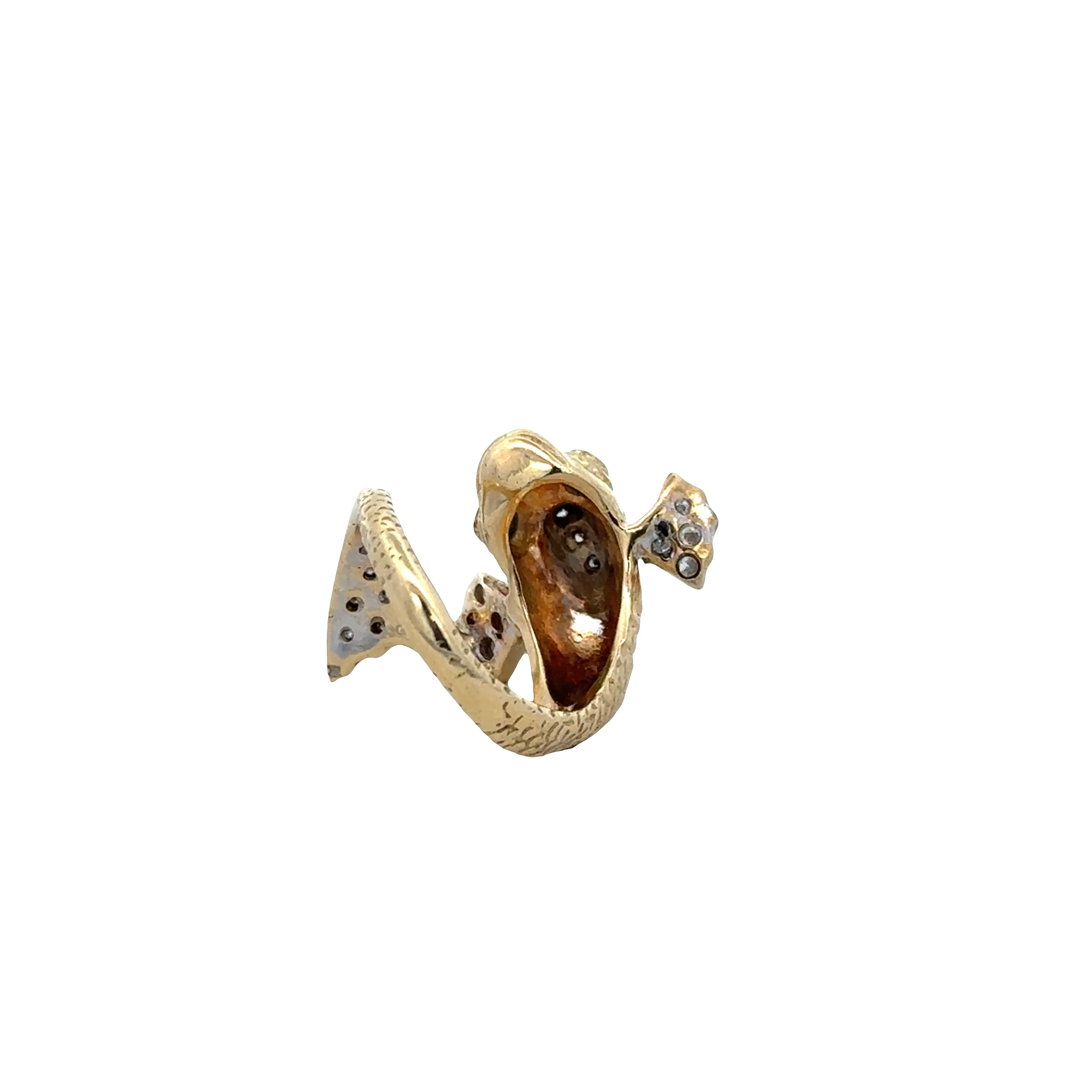 Vintage 14k Yellow Gold Diamond & Emerald Fish Bypass Ring – Size 7.5 - Image 3