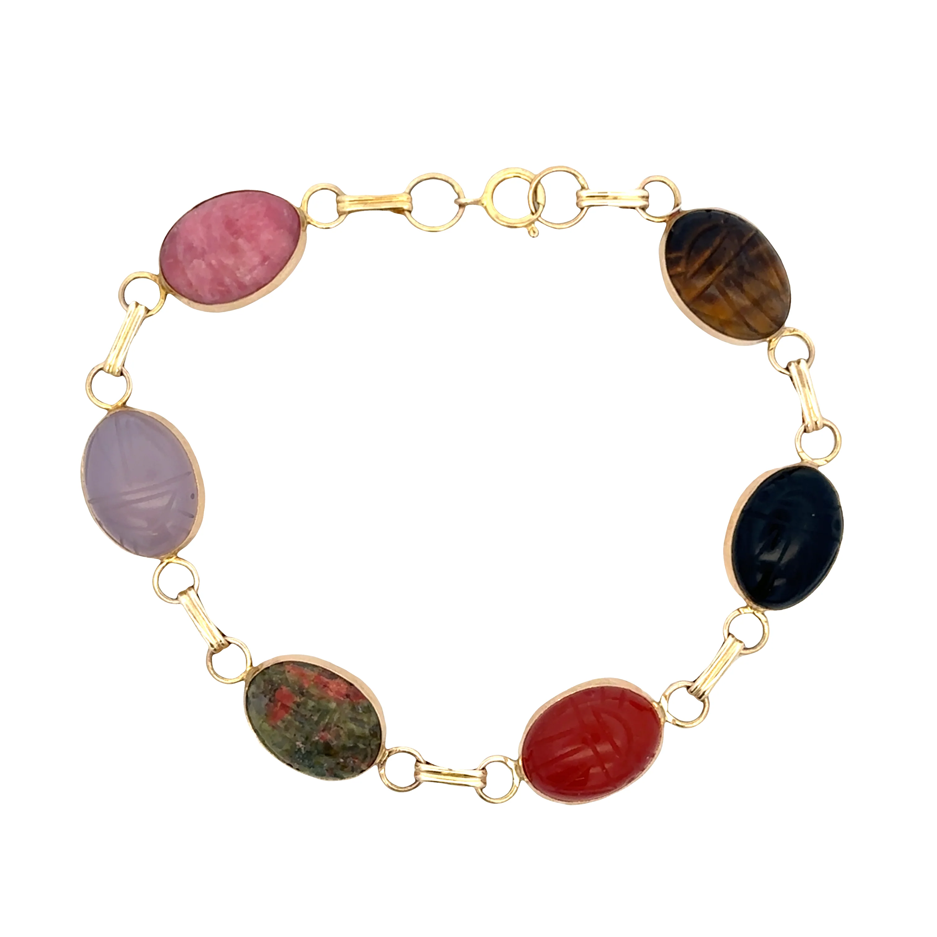 Vintage 14k Yellow Gold Multi-Stone Scarab Bracelet – 7.25"