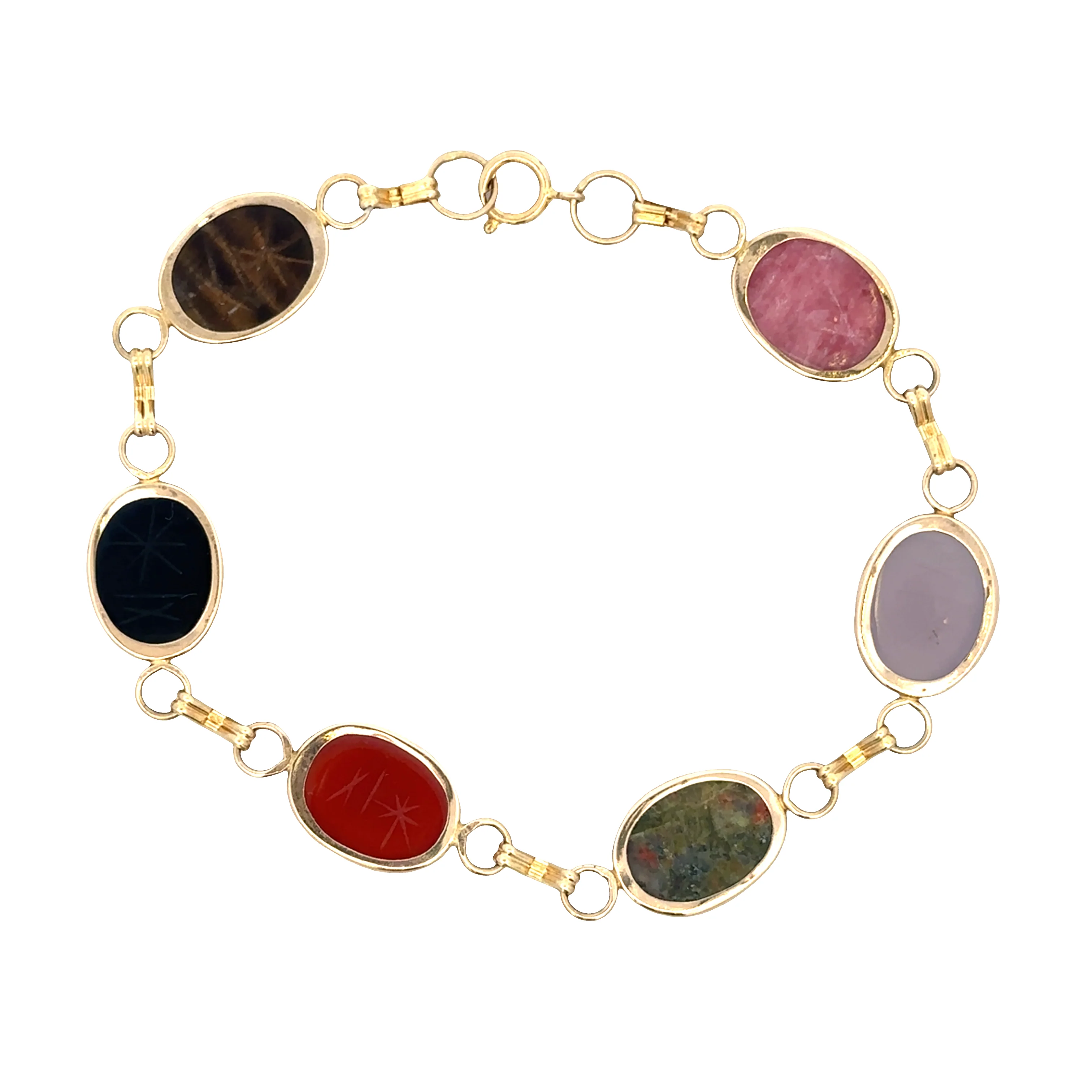 Vintage 14k Yellow Gold Multi-Stone Scarab Bracelet – 7.25" - Image 2
