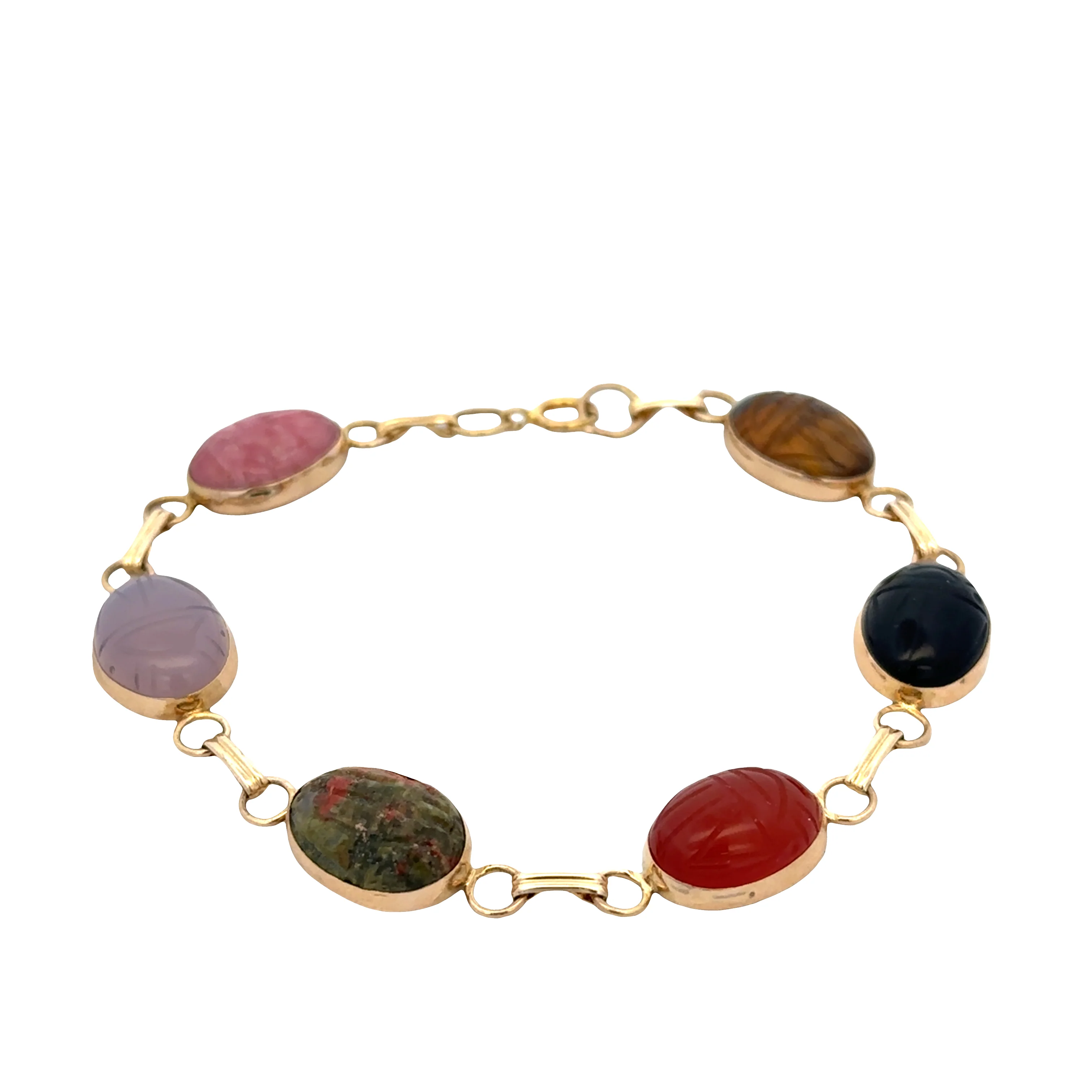 Vintage 14k Yellow Gold Multi-Stone Scarab Bracelet – 7.25" - Image 3