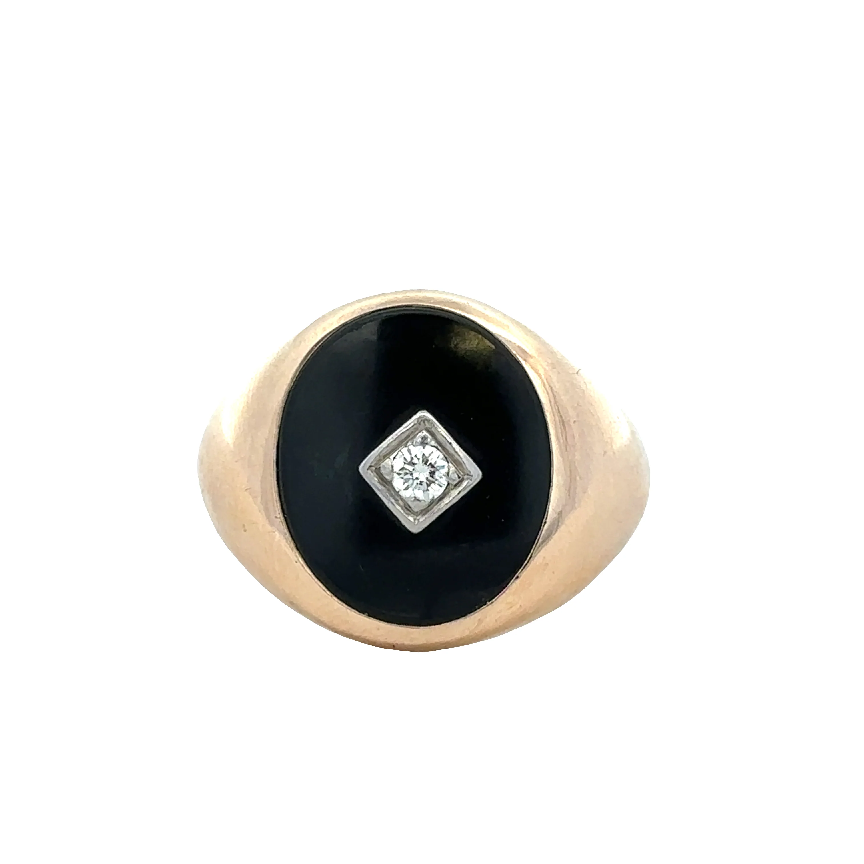 Vintage 14k Yellow Gold Onyx & Diamond Signet Ring – Size 10