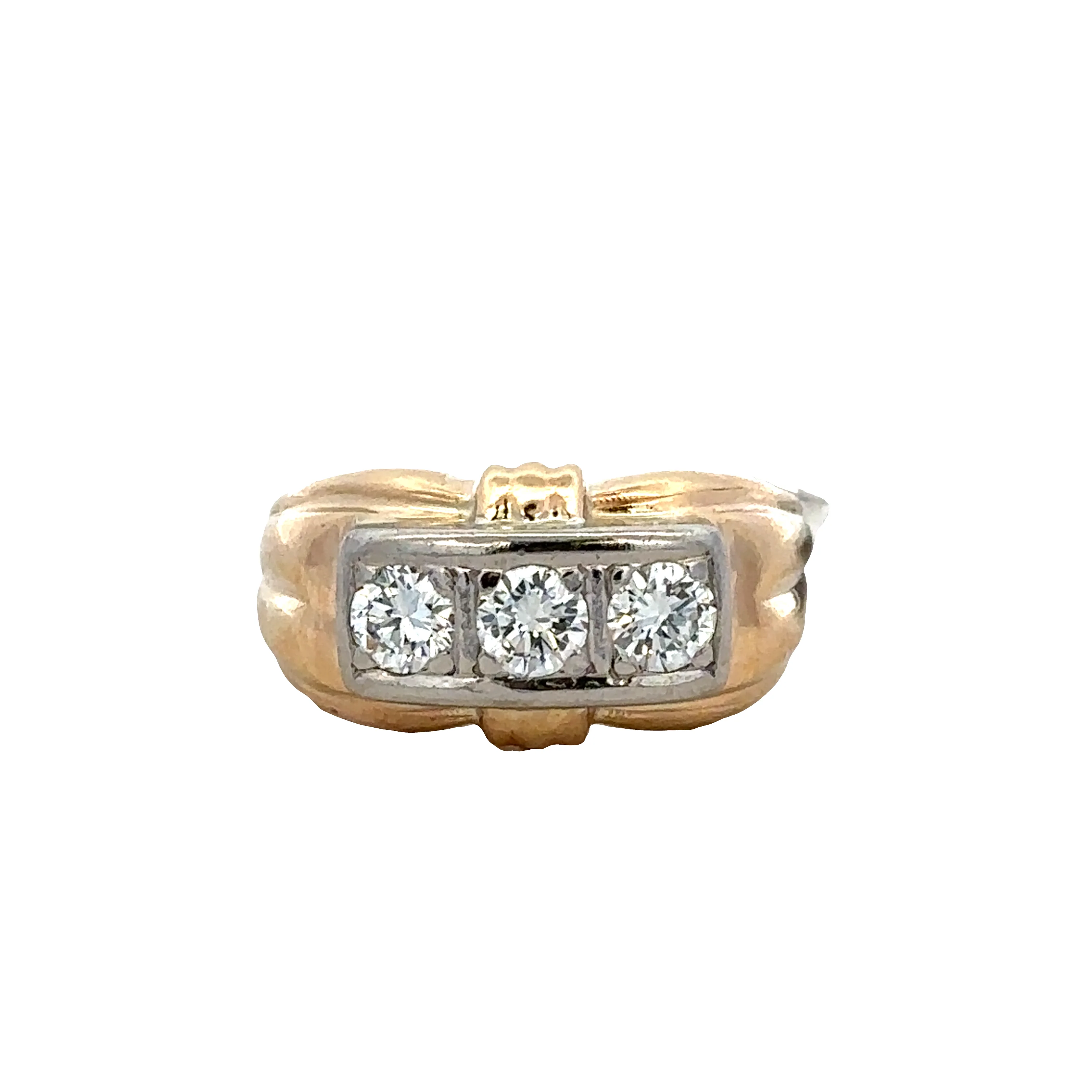 Vintage 14k Yellow & White Gold Gents Diamond Ring – Size 9