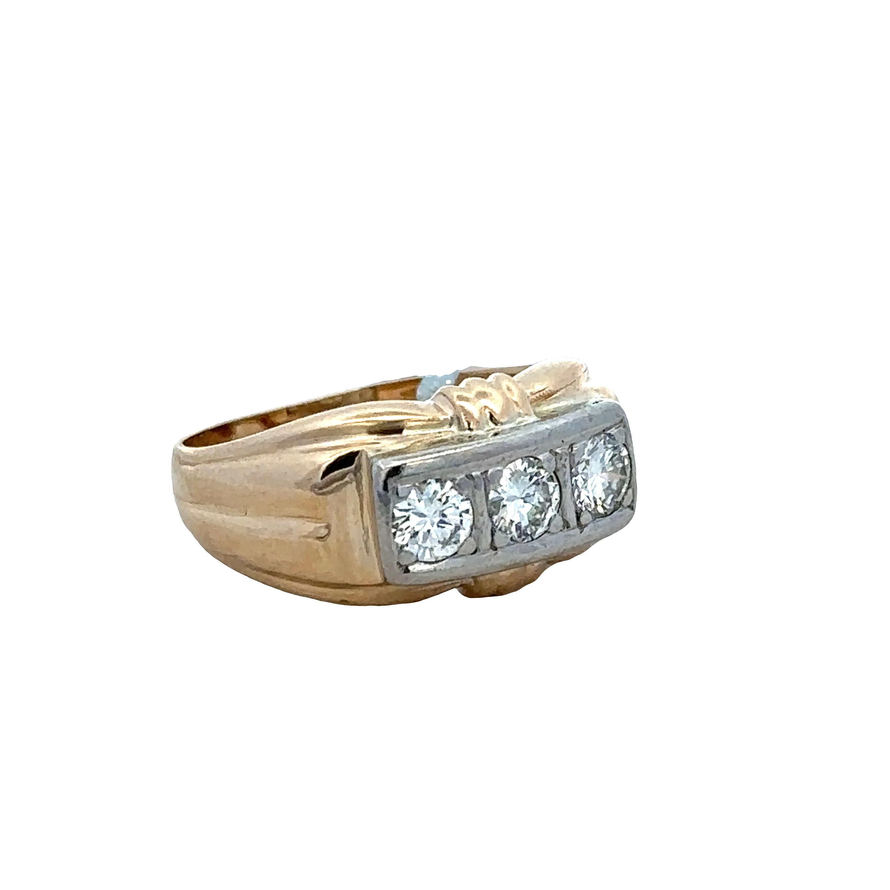 Vintage 14k Yellow & White Gold Gents Diamond Ring – Size 9 - Image 2