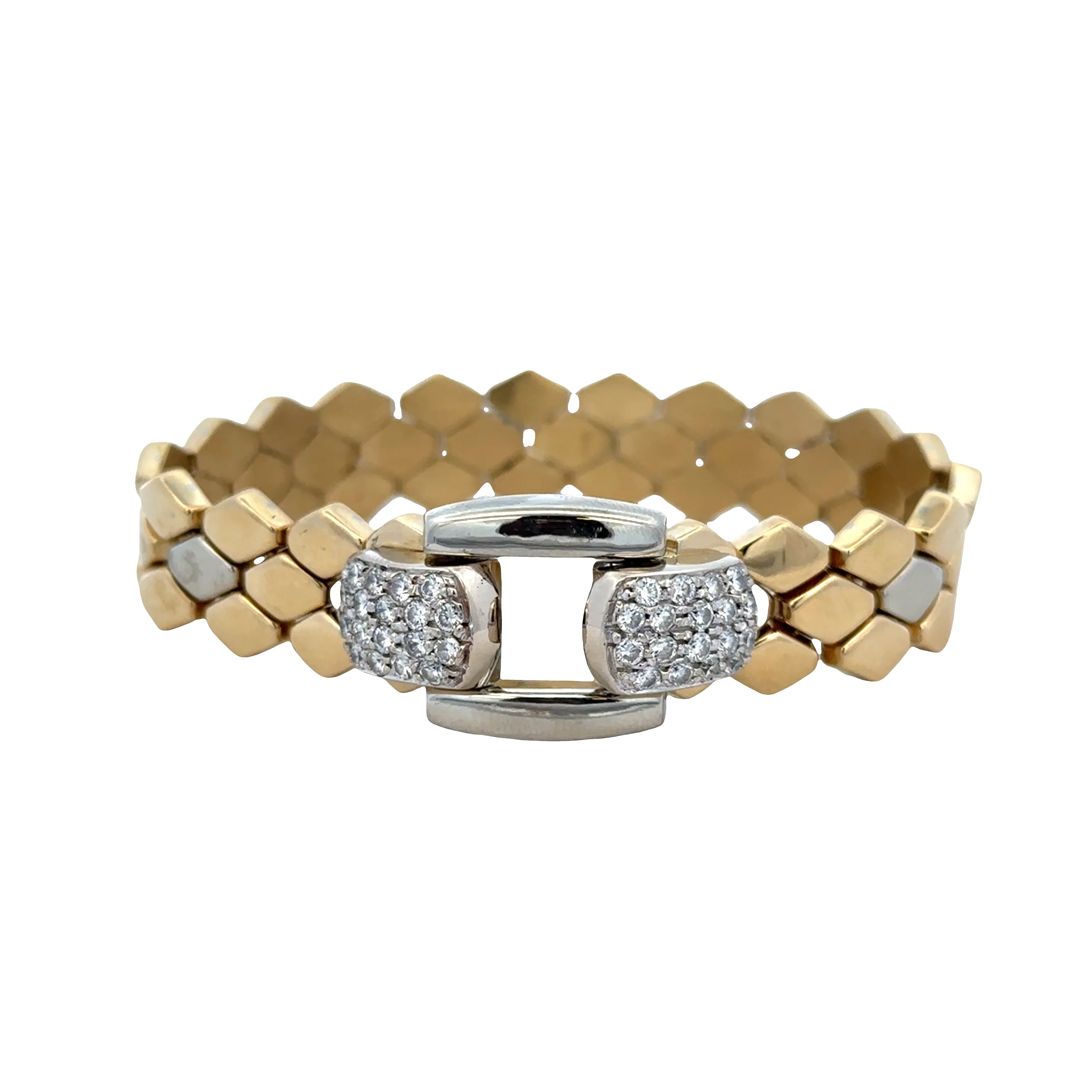 Vintage 18k Two-Tone Diamond Pavé Geometric Link Bracelet – 7.25"