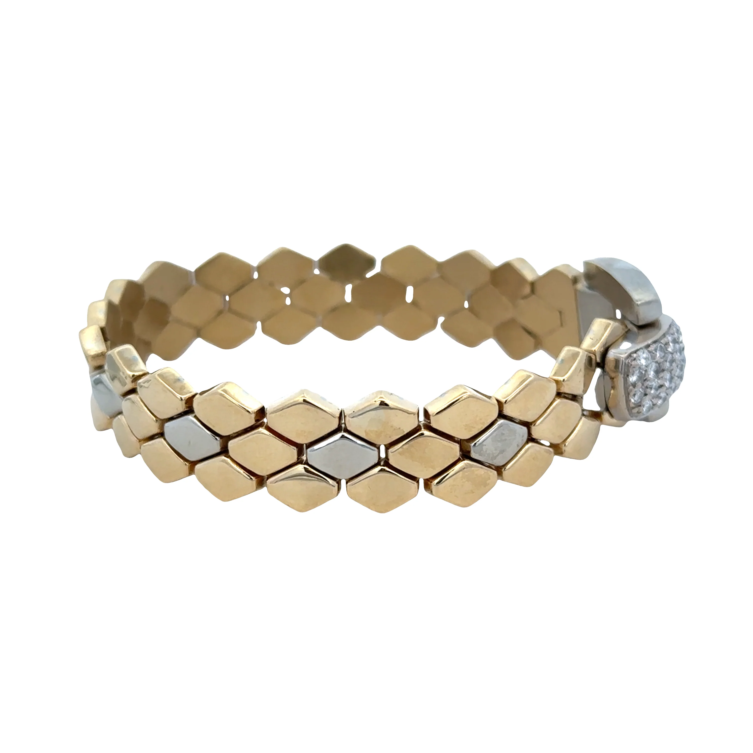 Vintage 18k Two-Tone Diamond Pavé Geometric Link Bracelet – 7.25" - Image 2