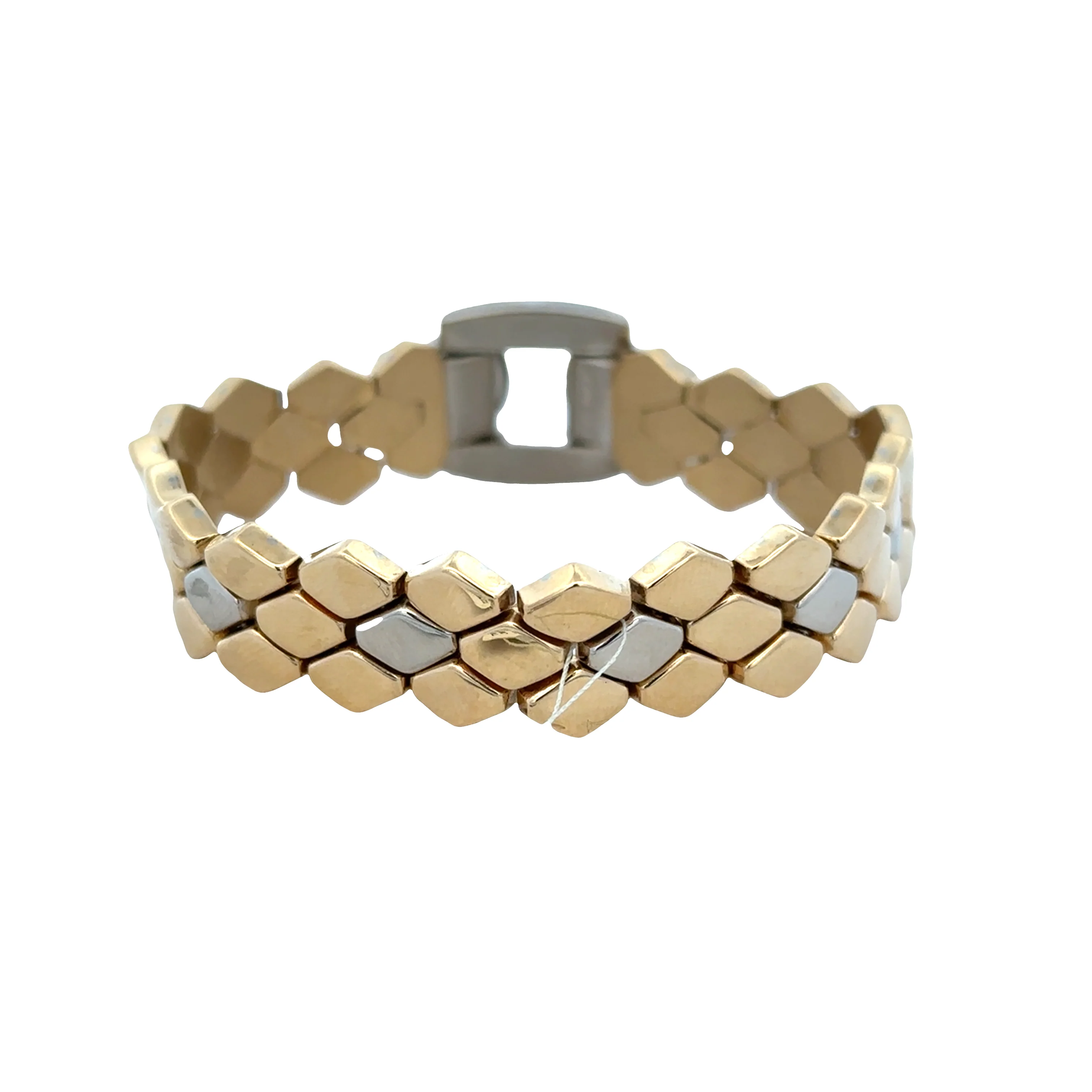 Vintage 18k Two-Tone Diamond Pavé Geometric Link Bracelet – 7.25" - Image 3