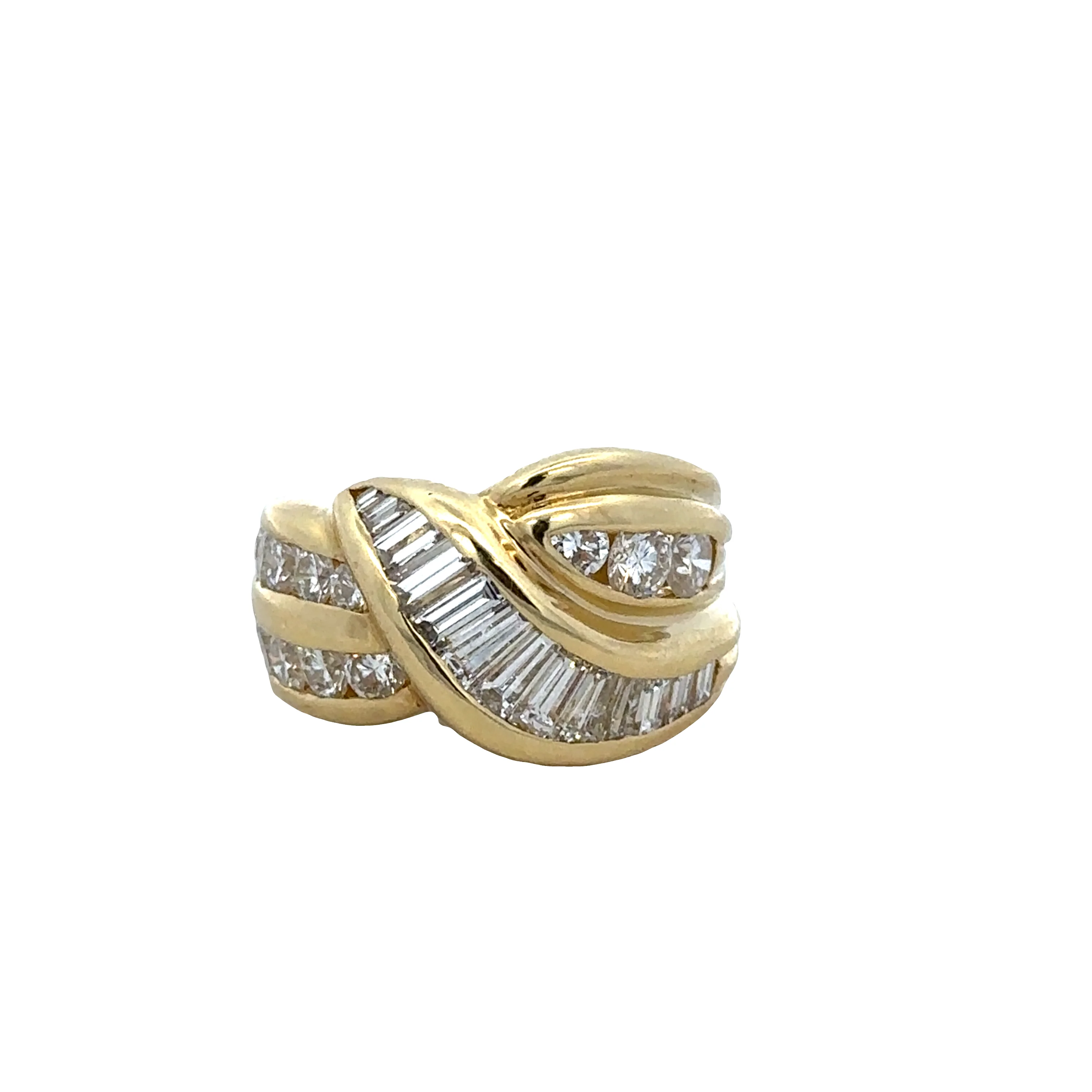 Vintage 18k Yellow Gold Baguette & Round Diamond Band – Size 4.75