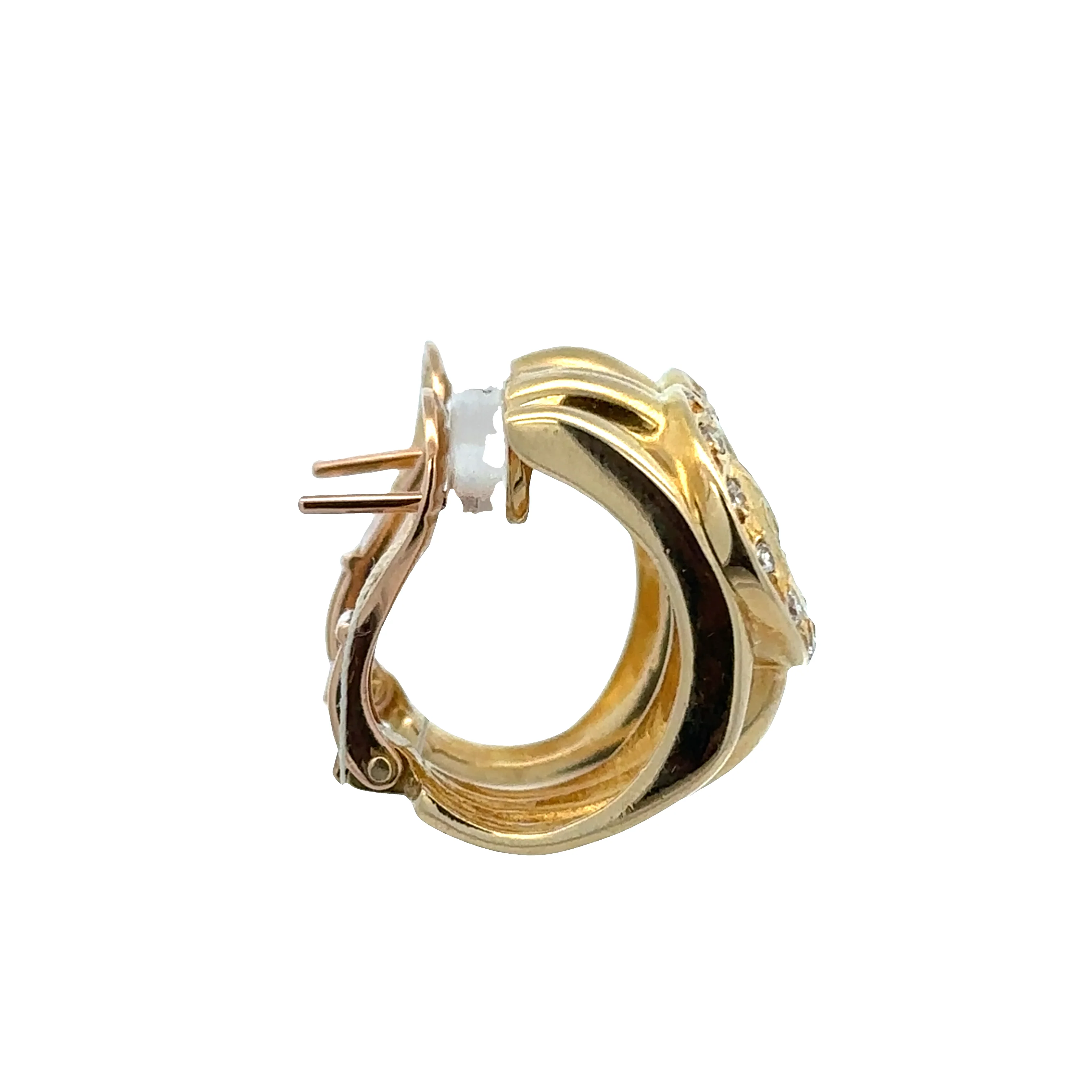 Vintage 18k Yellow Gold Diamond Ancient Coin-Style Huggie Earrings - Image 2