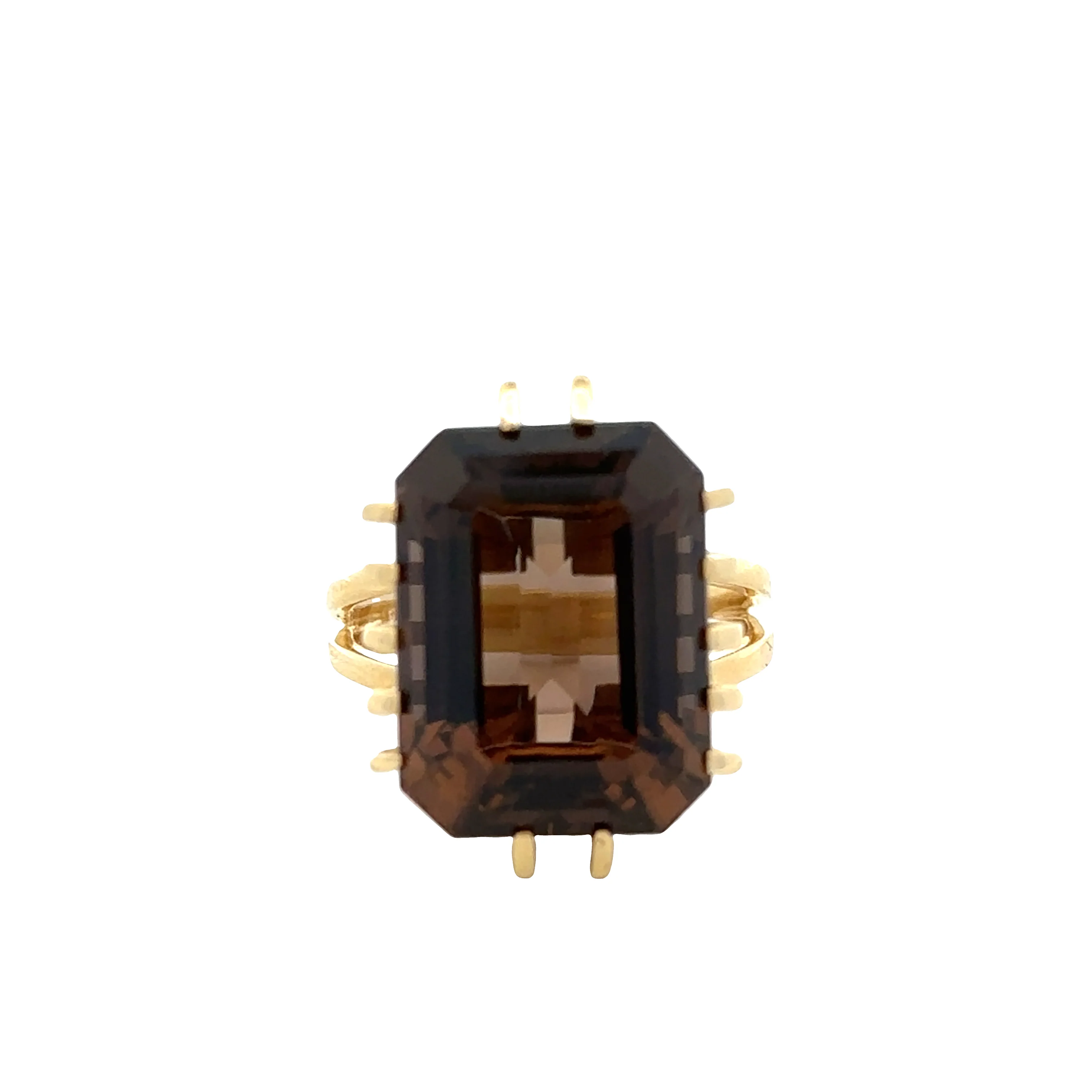 Vintage 18k Yellow Gold Ring with 13.19 Carat Smoky Quartz