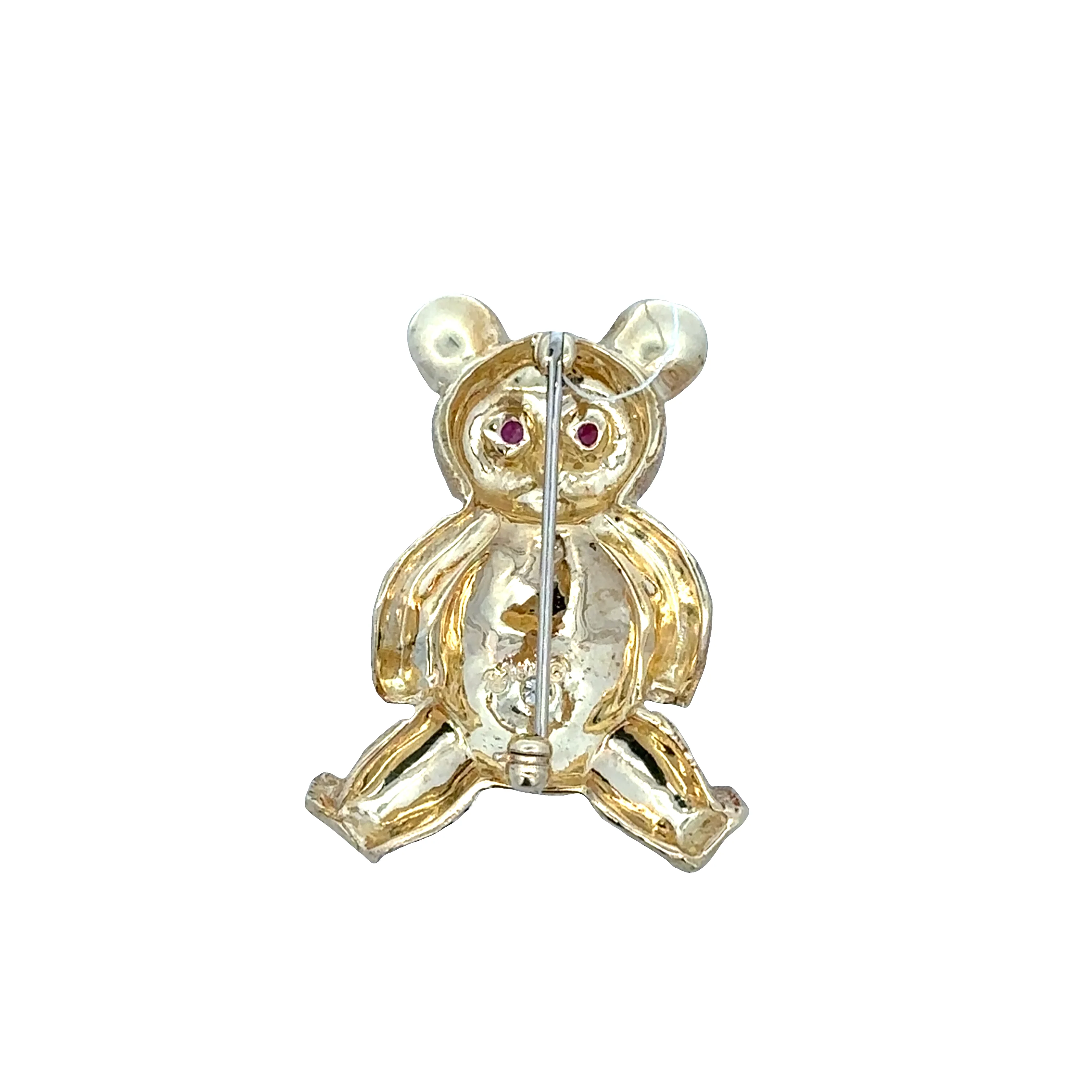 Vintage 18k Yellow Gold Ruby & Diamond Teddy Bear Brooch - Image 2