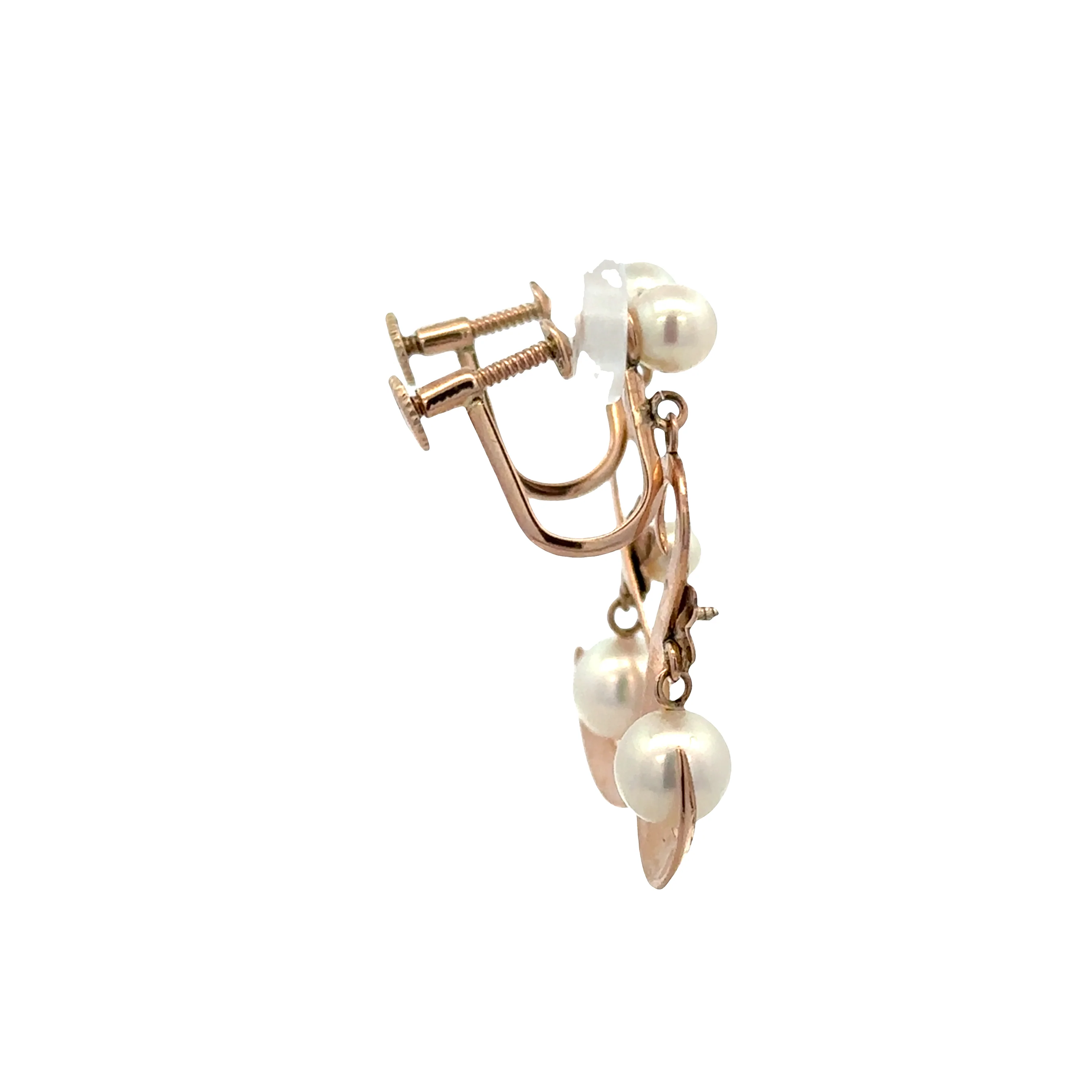 Vintage 1940s 10k Rose Gold Pearl Dangle Screwback Earrings - Image 2