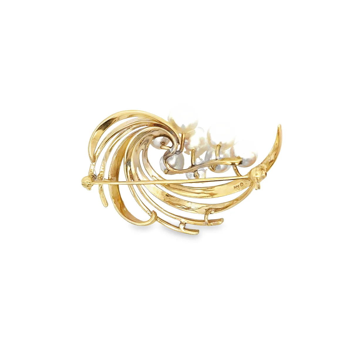 Vintage 1950s-60s Mikimoto Akoya Cultured Pearl Brooch in Yellow Gold - Image 2