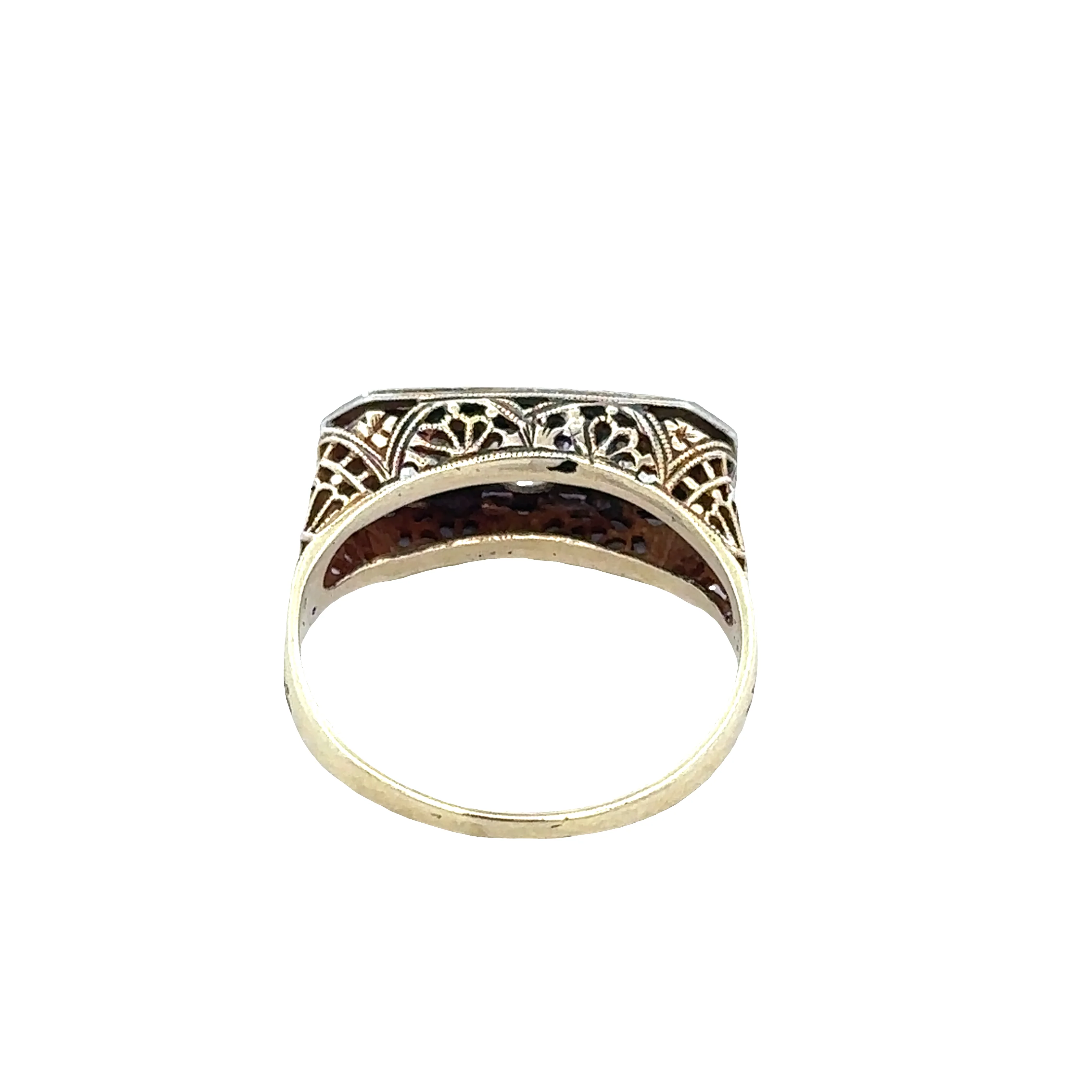Vintage Art Deco 14k Yellow & White Gold Three Stone Diamond Ring – Size 6.25 - Image 3