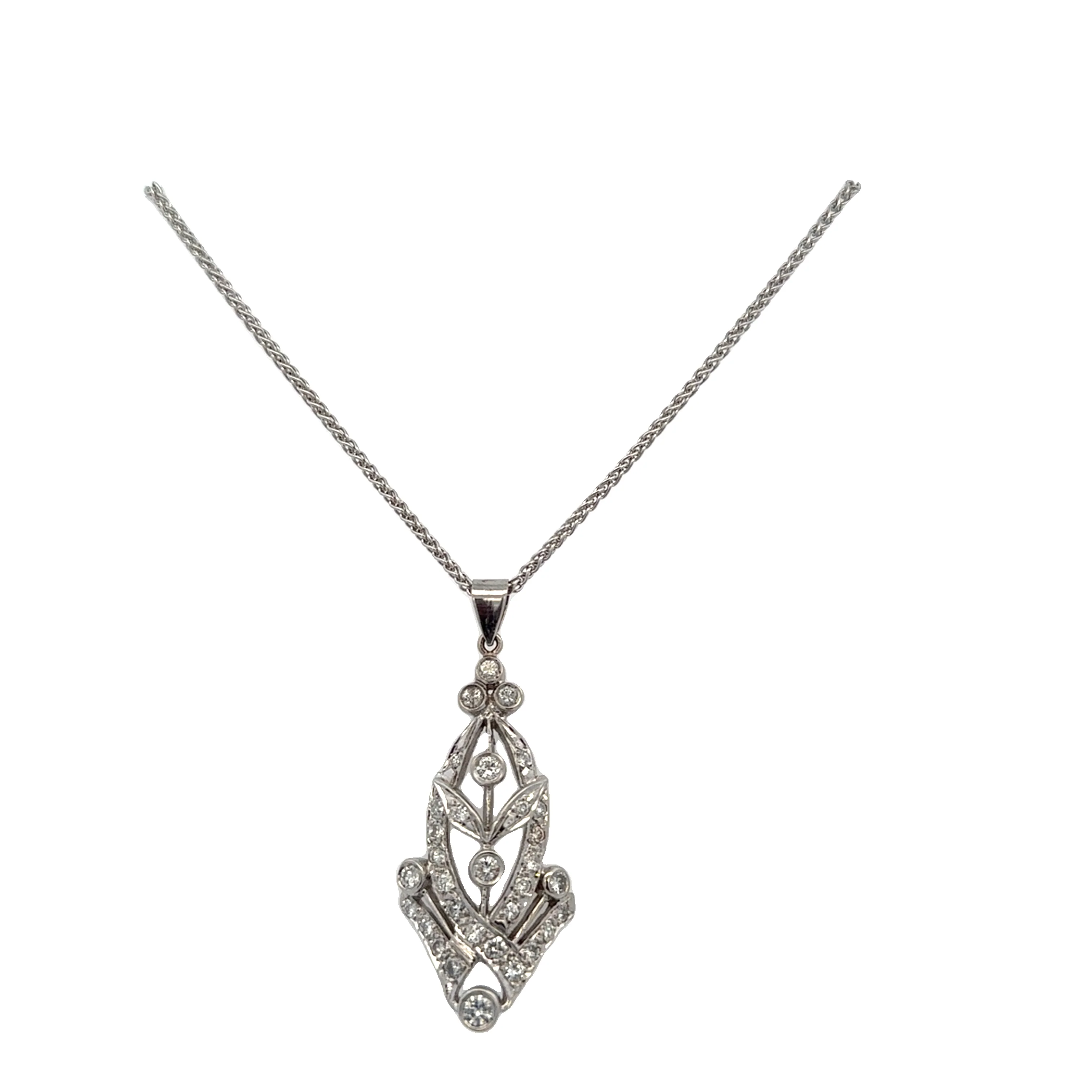 Vintage Art Deco Foliate Style Diamond Pendant in White Gold - Image 2