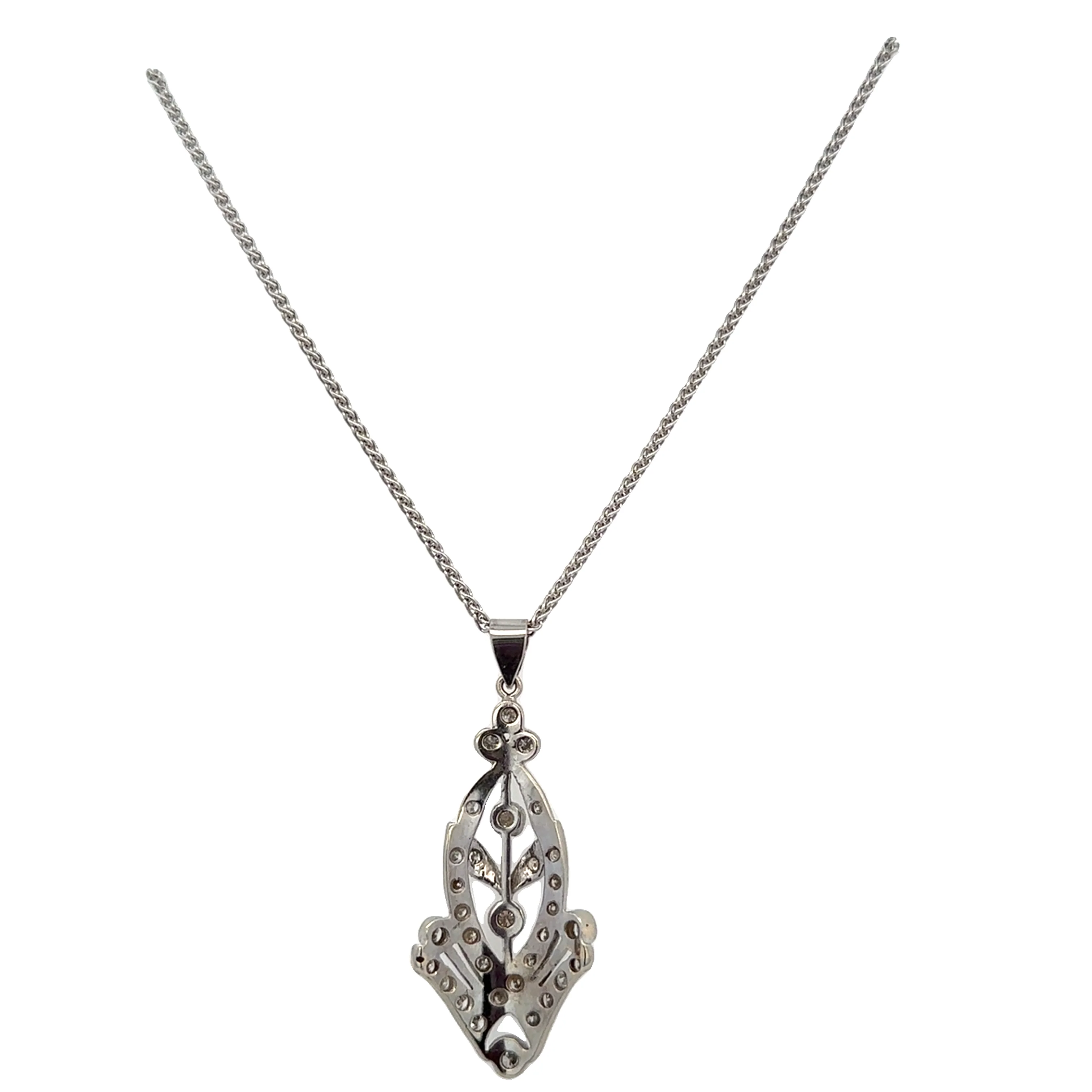 Vintage Art Deco Foliate Style Diamond Pendant in White Gold - Image 3