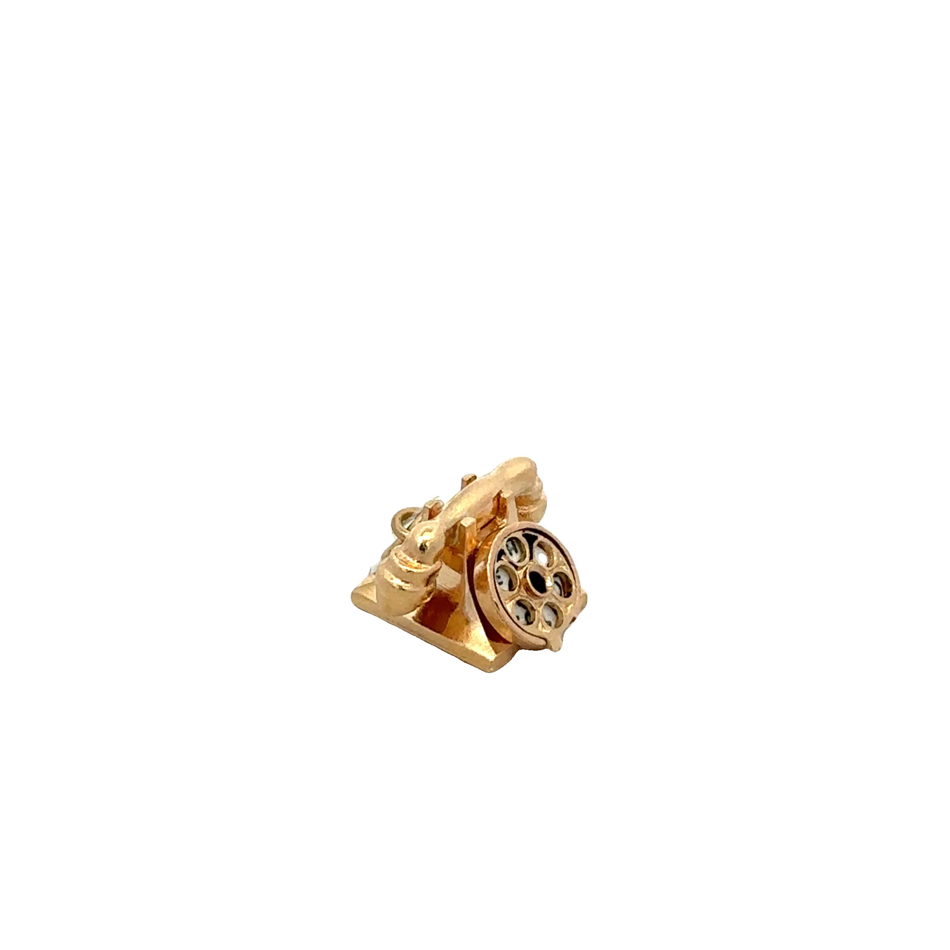Vintage Enameled Rotary Telephone Charm in Yellow Gold - Image 2