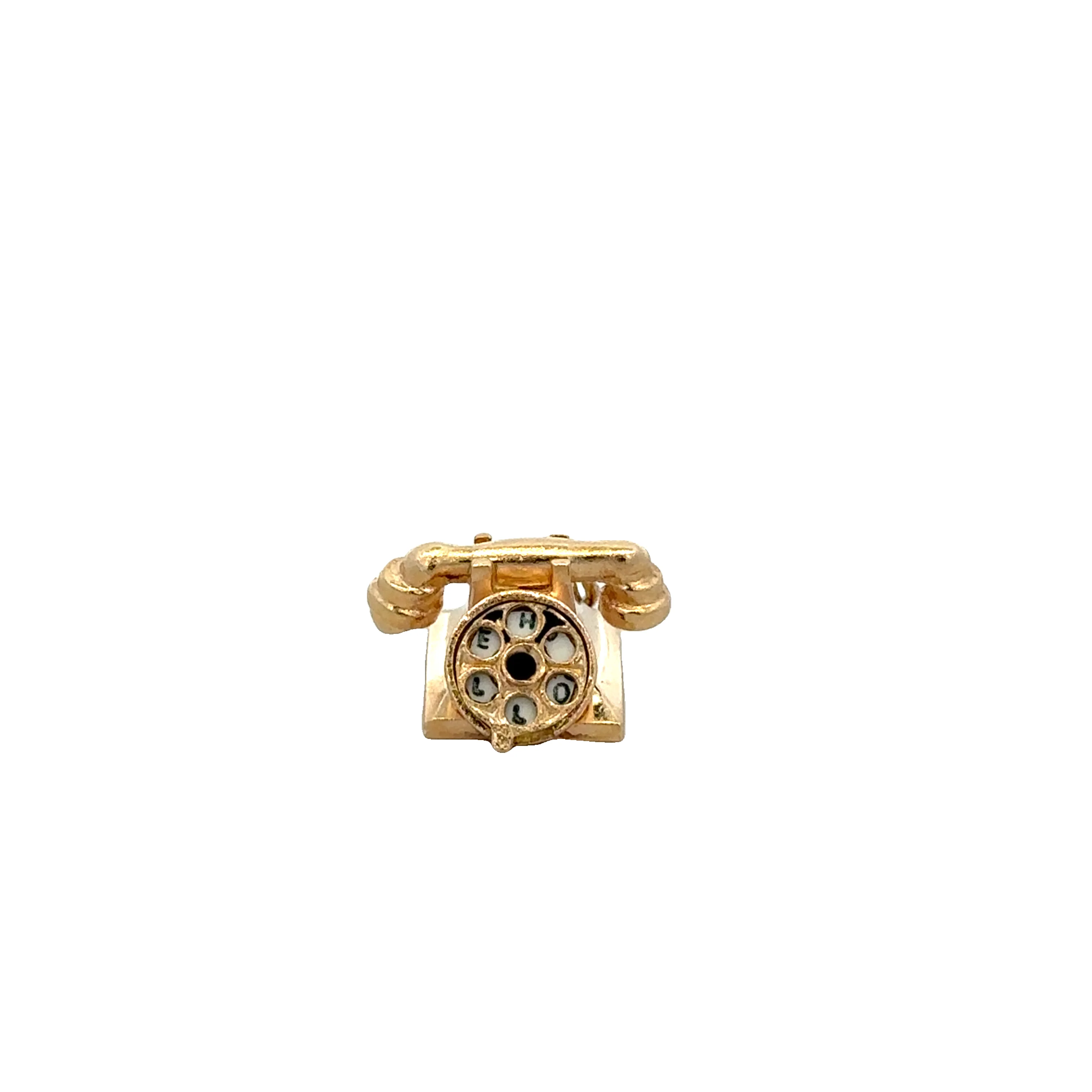 Vintage Enameled Rotary Telephone Charm in Yellow Gold - Image 4