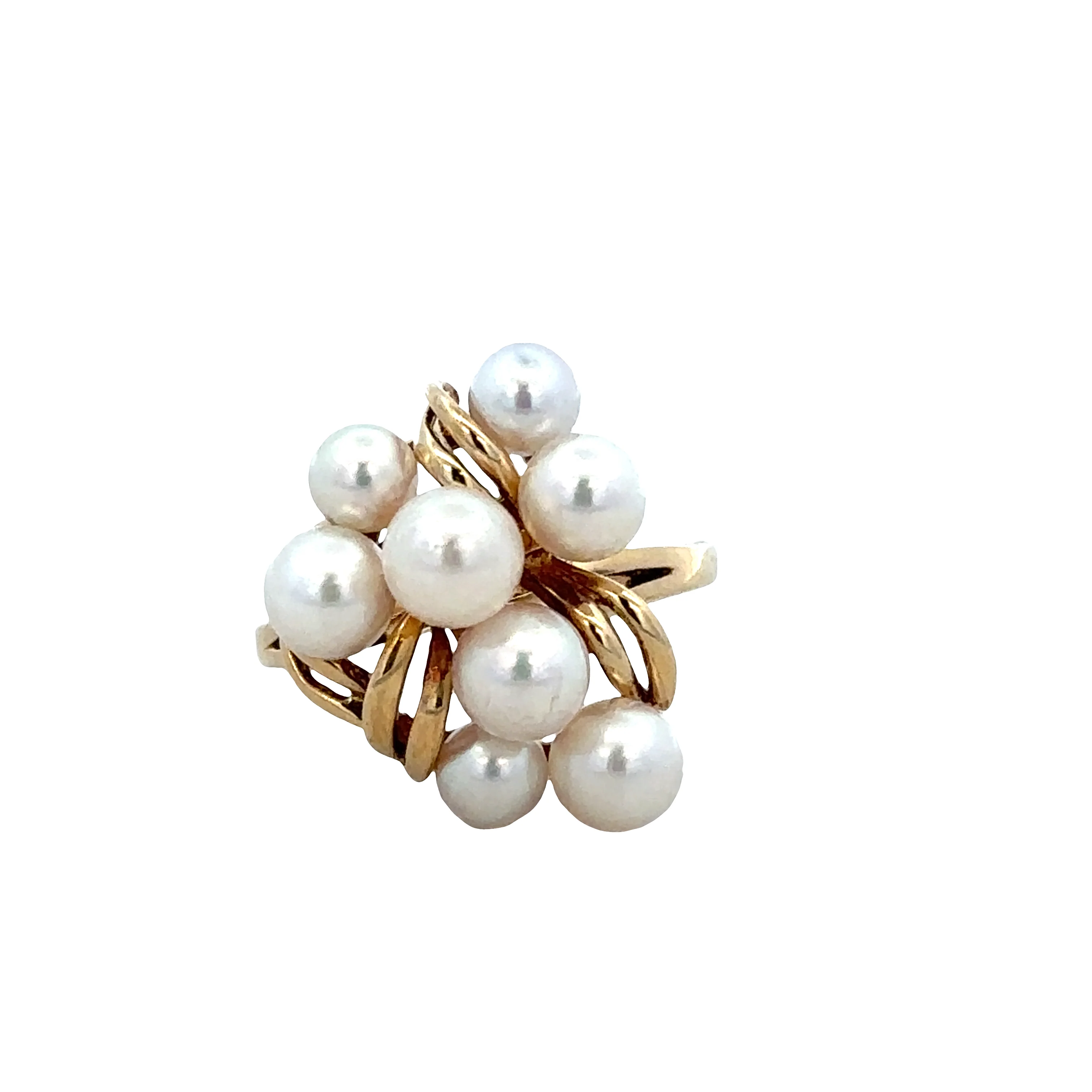 Vintage Estate Mikimoto 18k Yellow Gold Akoya Pearl Cluster Ring – Size 6.75, Circa 1950s–60s