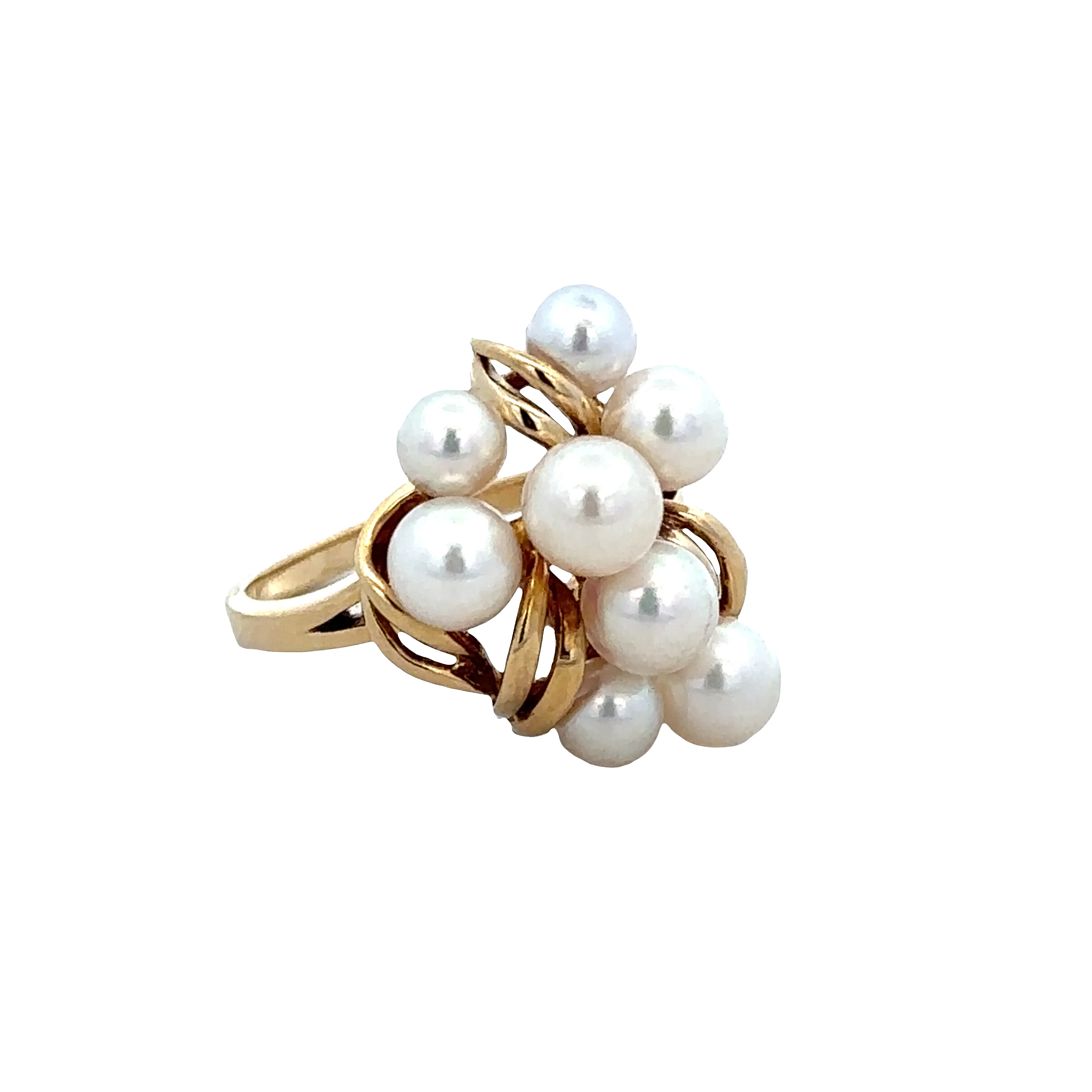 Vintage Estate Mikimoto 18k Yellow Gold Akoya Pearl Cluster Ring – Size 6.75, Circa 1950s–60s - Image 2
