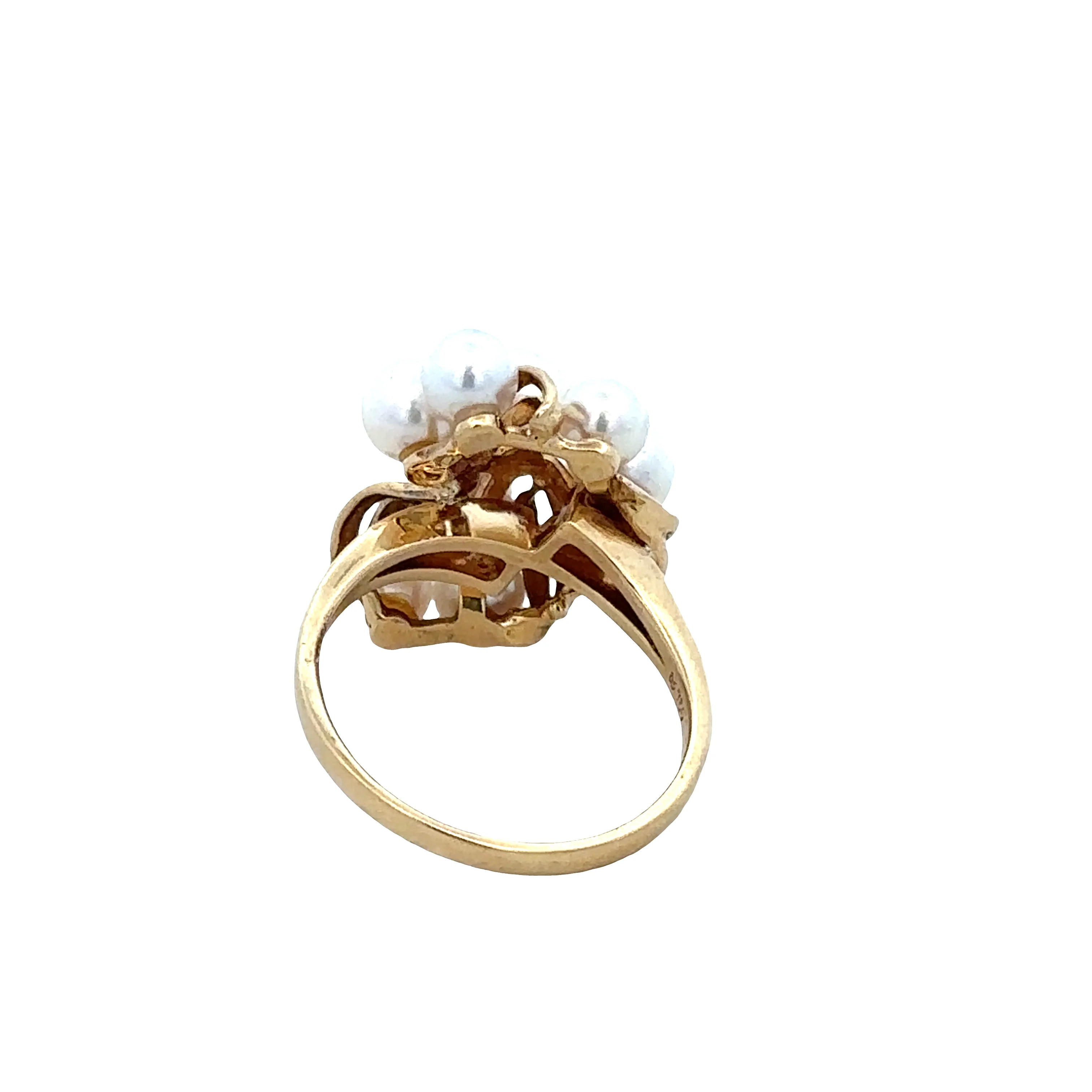 Vintage Estate Mikimoto 18k Yellow Gold Akoya Pearl Cluster Ring – Size 6.75, Circa 1950s–60s - Image 3