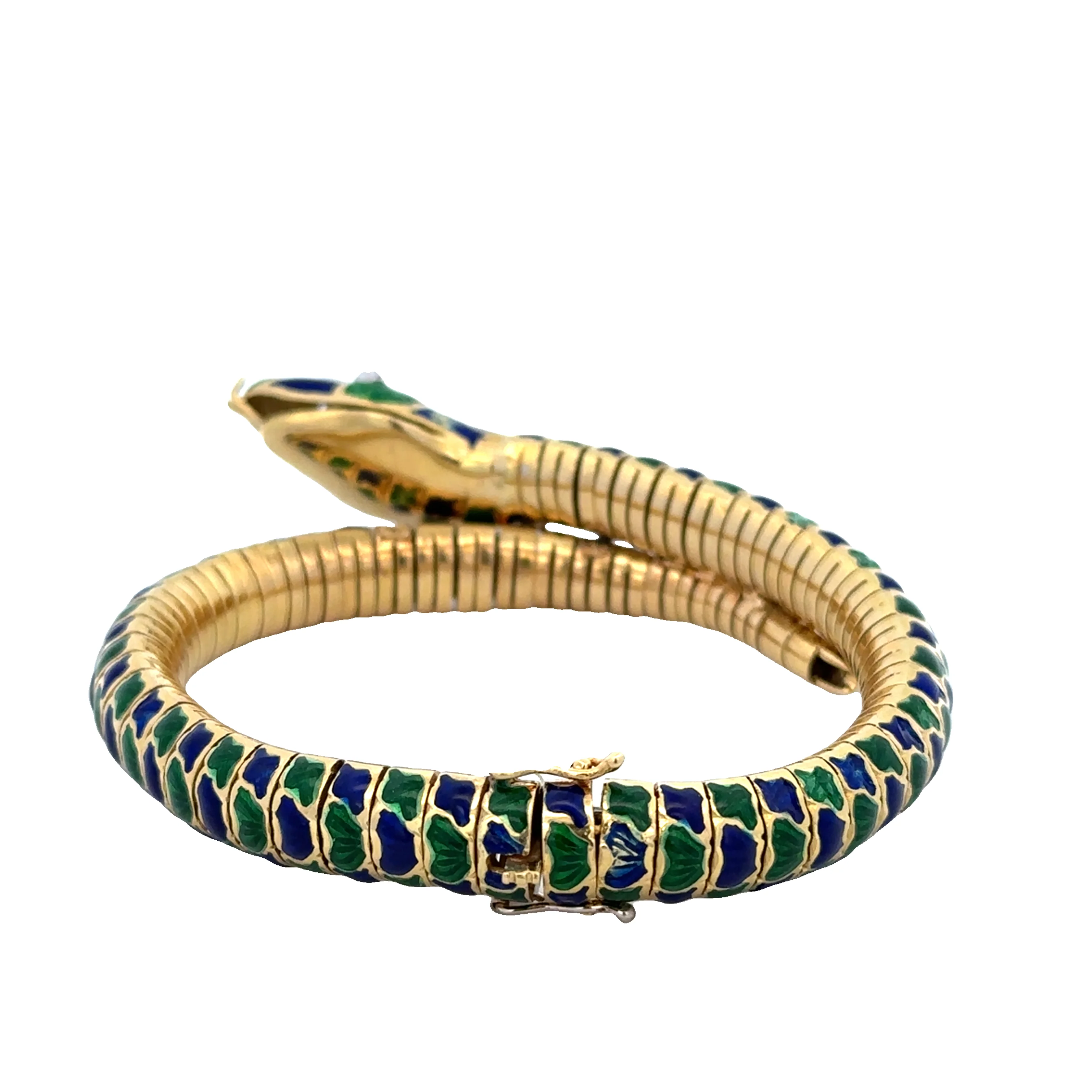 Vintage Flexible Enameled Snake Diamond Bracelet in 18k Yellow Gold - Image 3