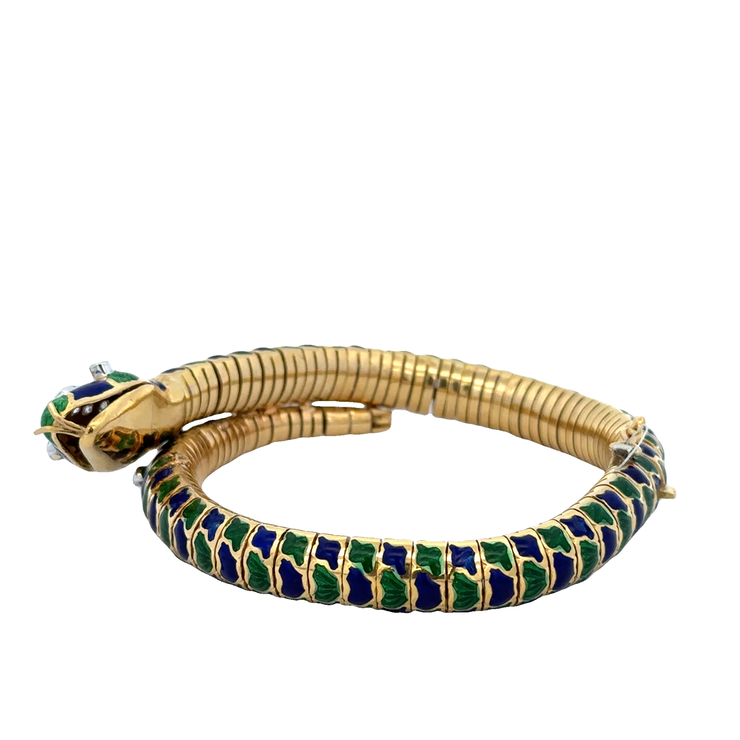 Vintage Flexible Enameled Snake Diamond Bracelet in 18k Yellow Gold - Image 4