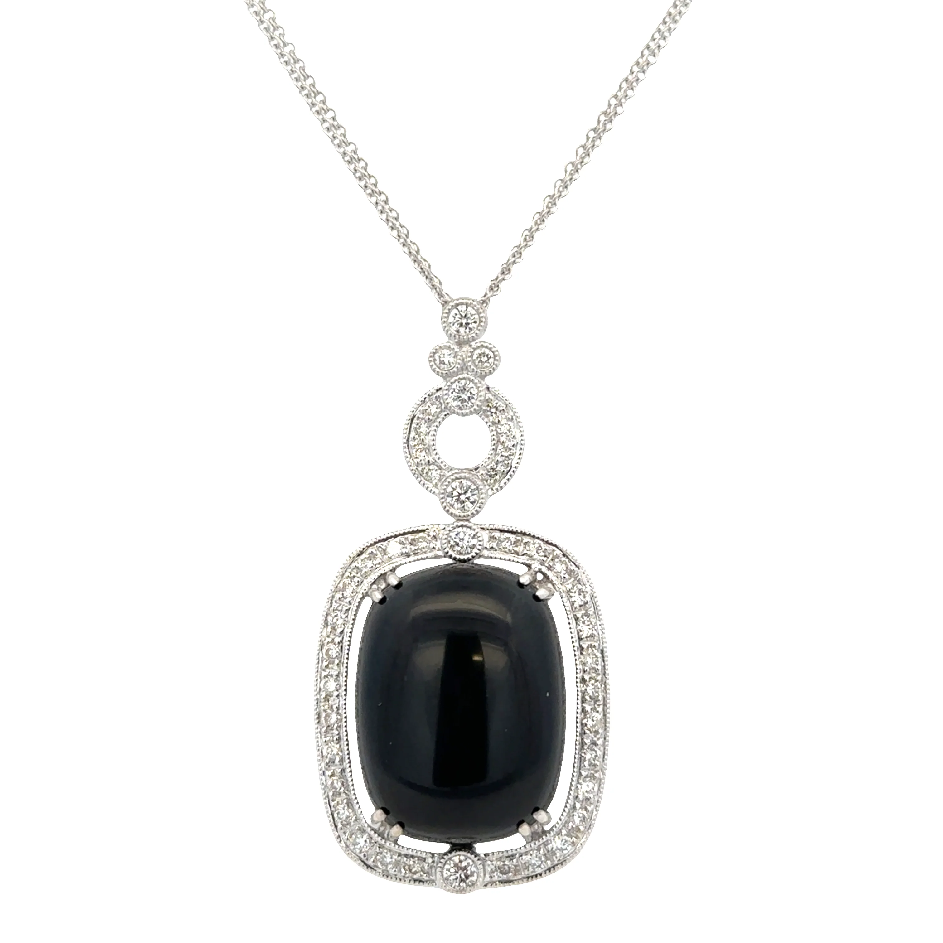 Vintage-Inspired 18k White Gold Black Onyx & Diamond Pendant Necklace