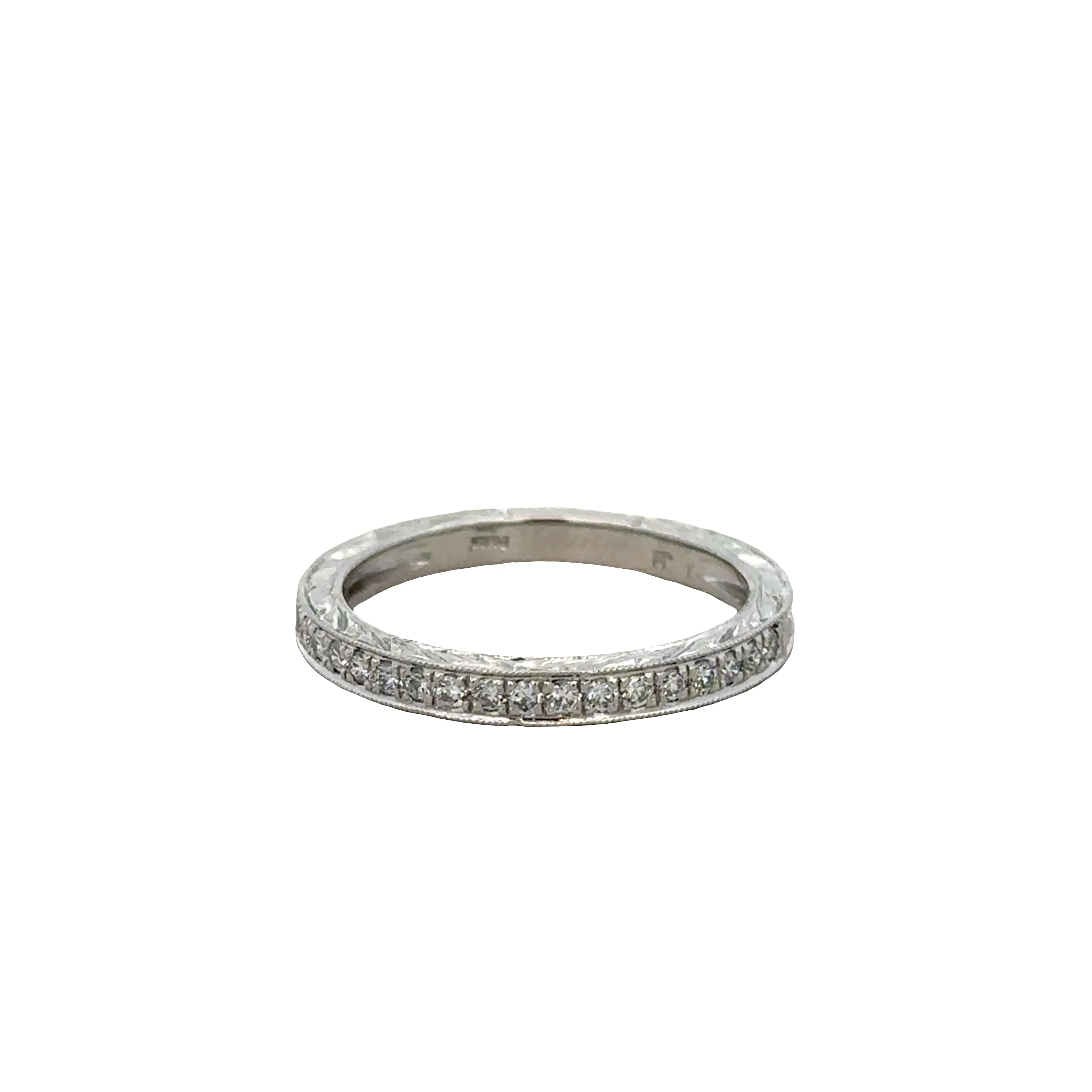 Vintage-Inspired Platinum Diamond Wedding Band – Size 6