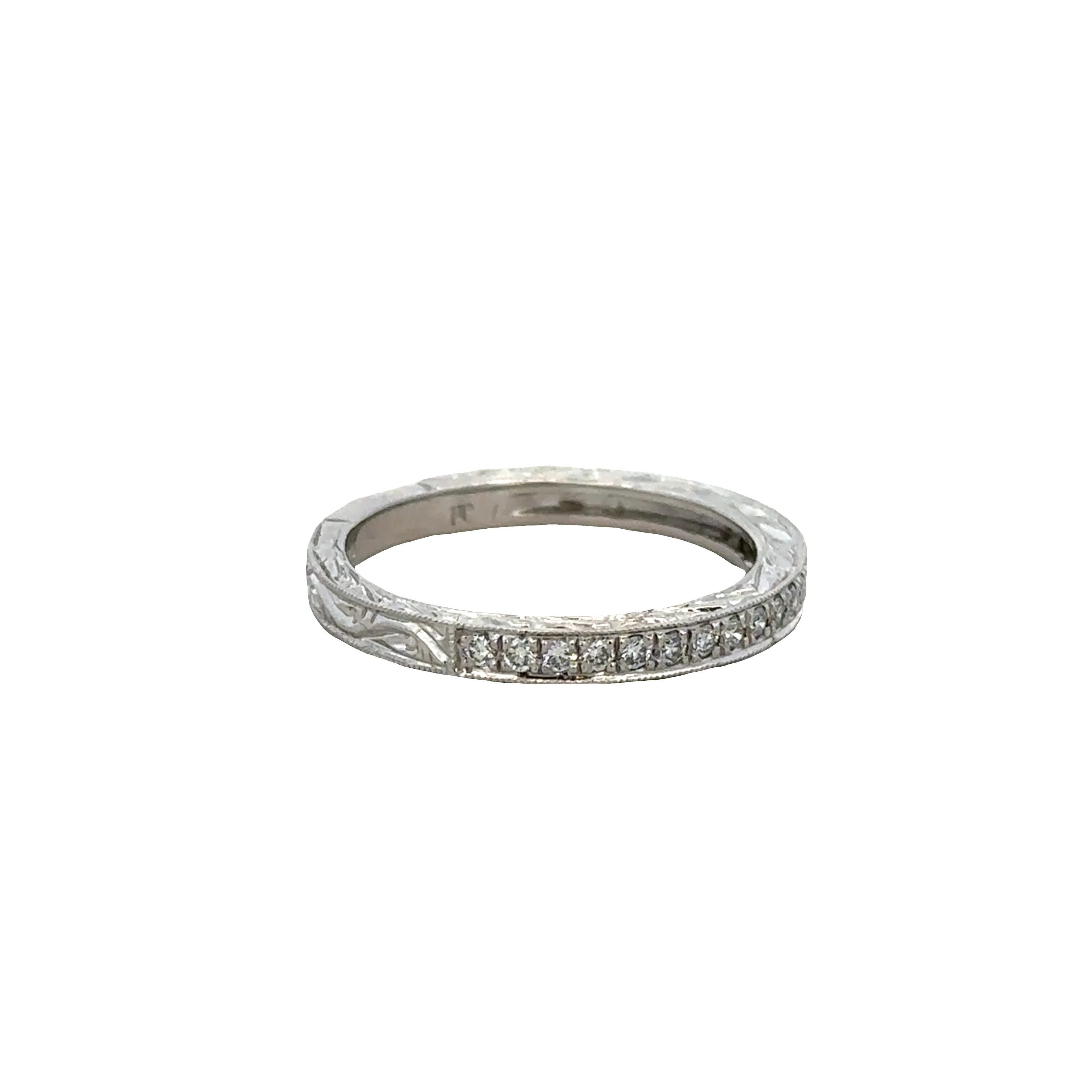 Vintage-Inspired Platinum Diamond Wedding Band – Size 6 - Image 2