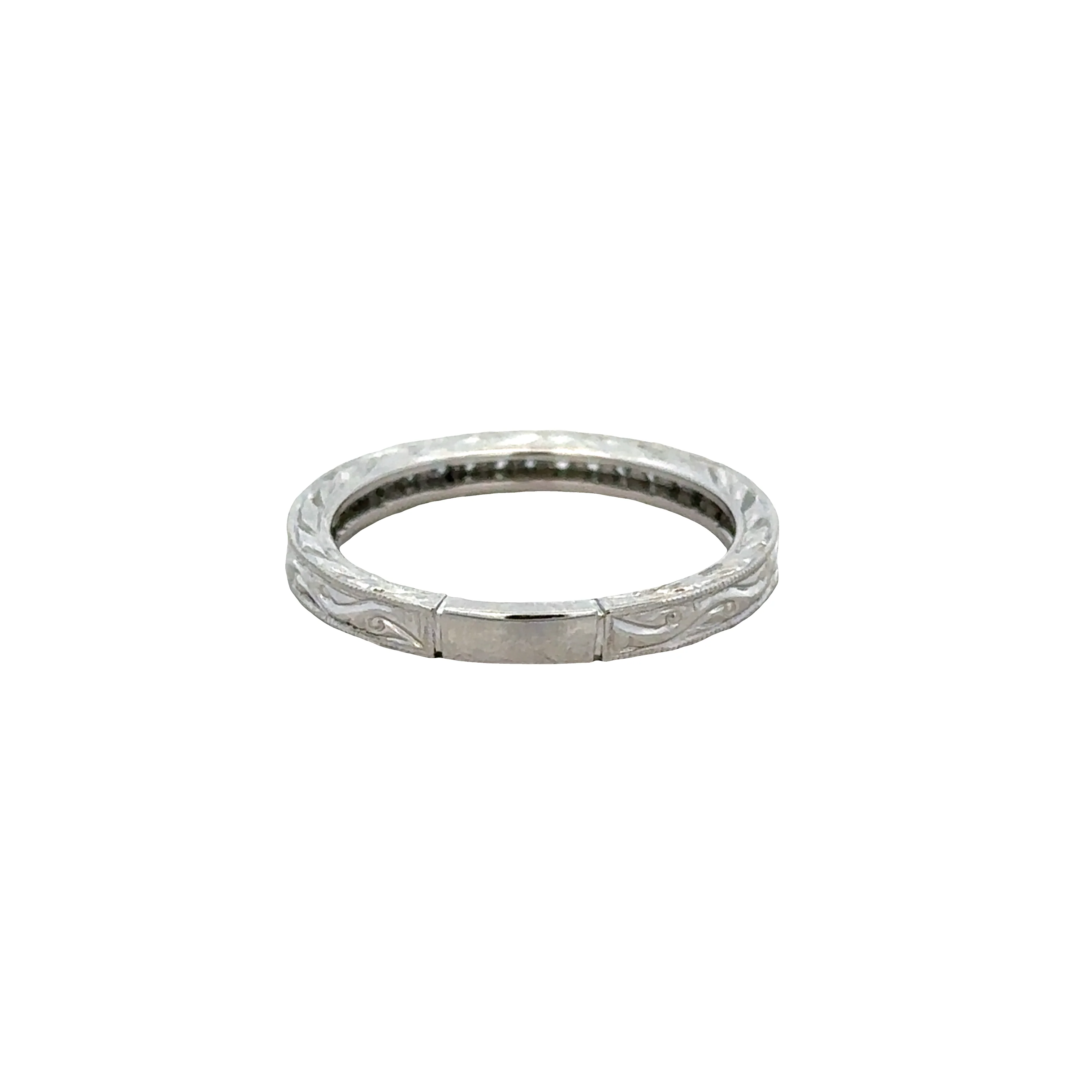 Vintage-Inspired Platinum Diamond Wedding Band – Size 6 - Image 3