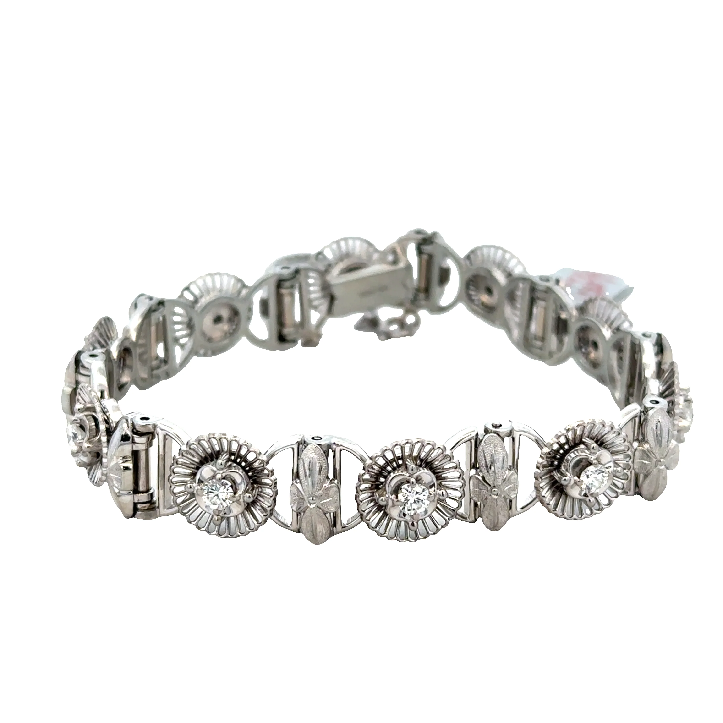Vintage Jabel 18k White Gold Diamond Orange Blossom Bracelet – 7"