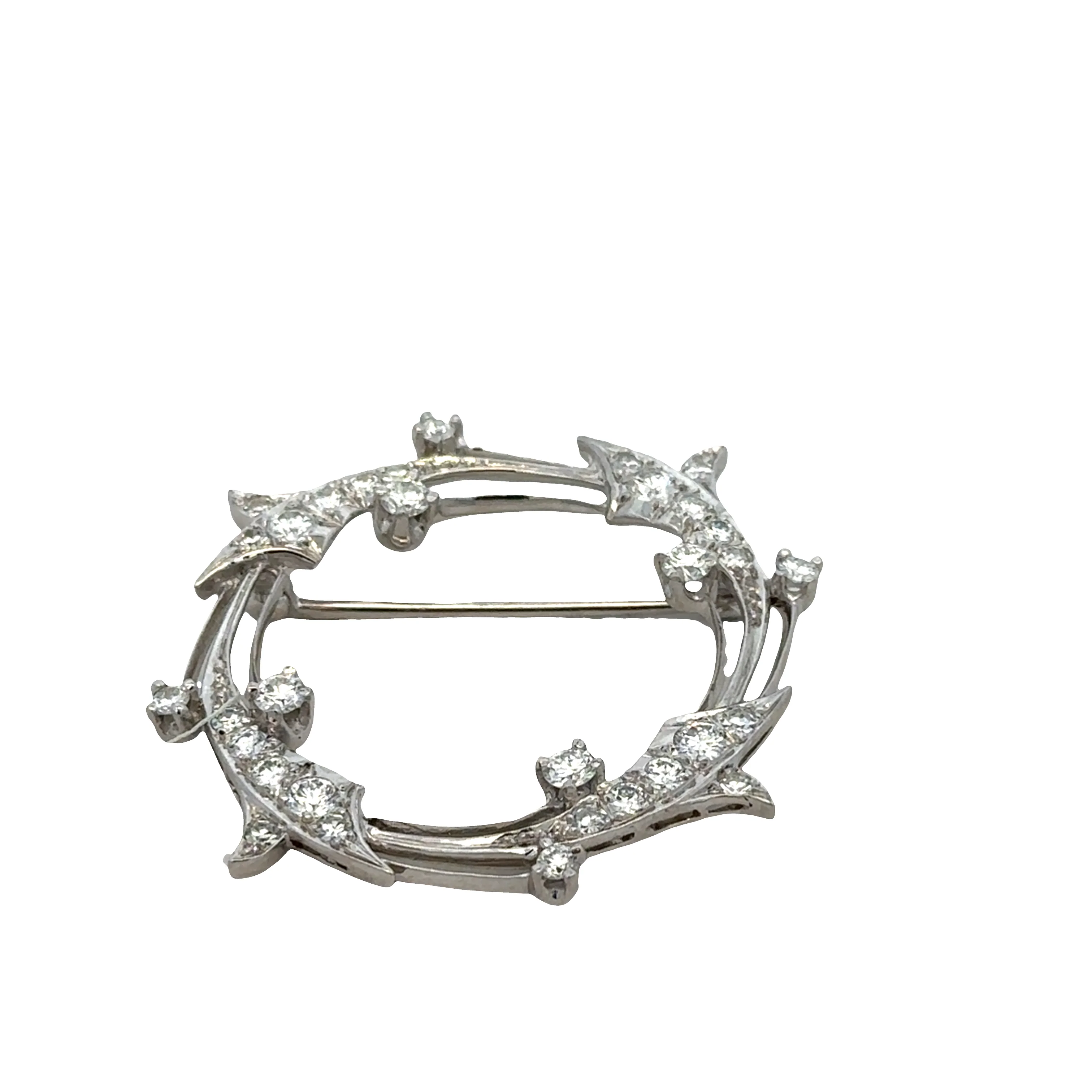 Vintage Mid-Century 14k White Gold Diamond Foliate Circle Brooch – Circa 1950s - Image 2