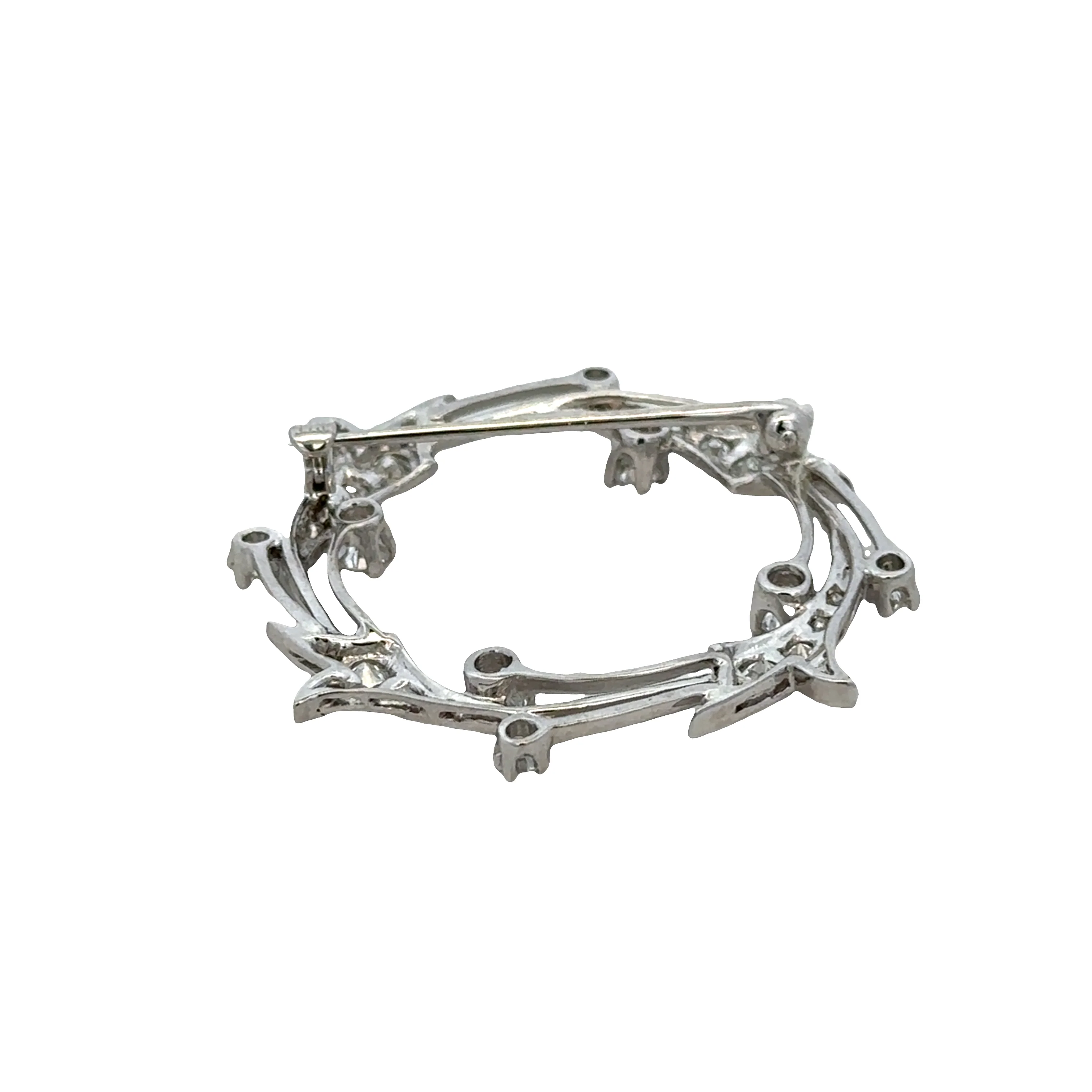Vintage Mid-Century 14k White Gold Diamond Foliate Circle Brooch – Circa 1950s - Image 3