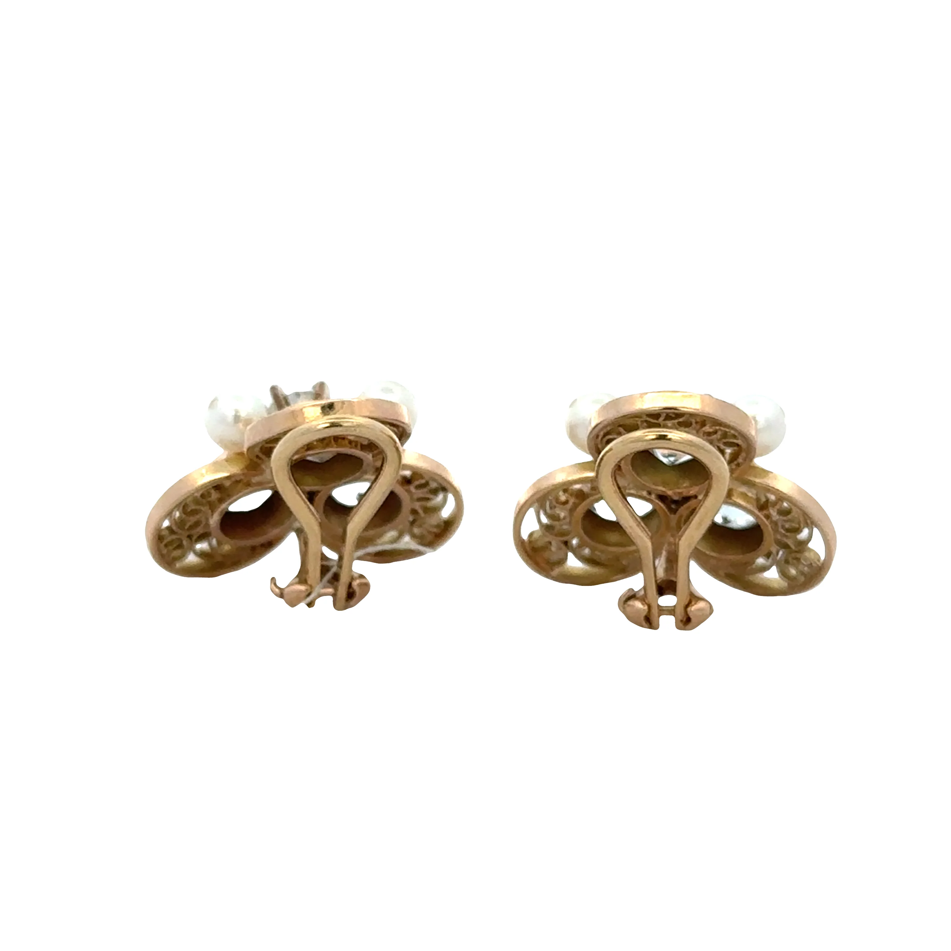 Vintage Mid-Century 14k Yellow Gold Aquamarine, Pearl & Diamond Clip-On Earrings - Image 2