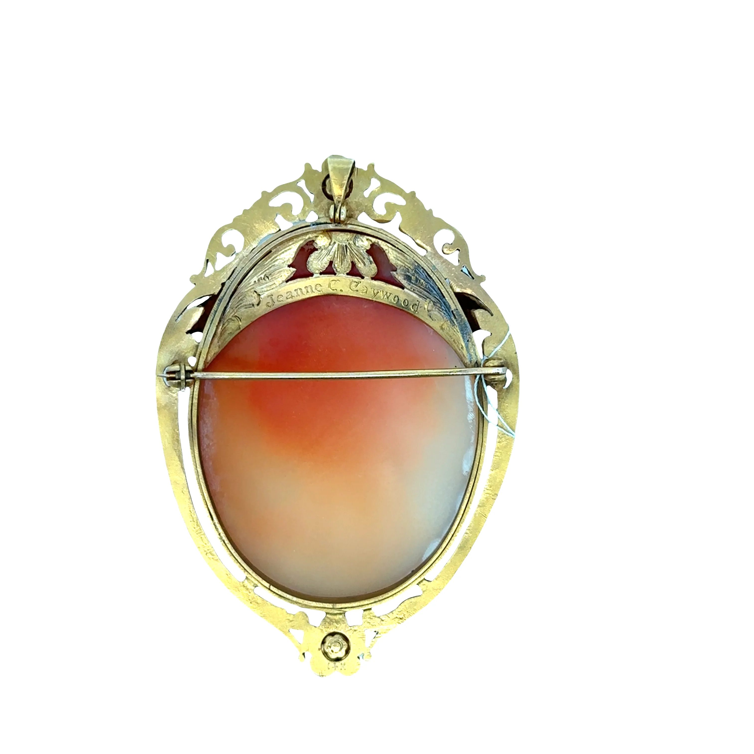 Vintage Mid-Century 14k Yellow Gold Shell Cameo Brooch - Image 2