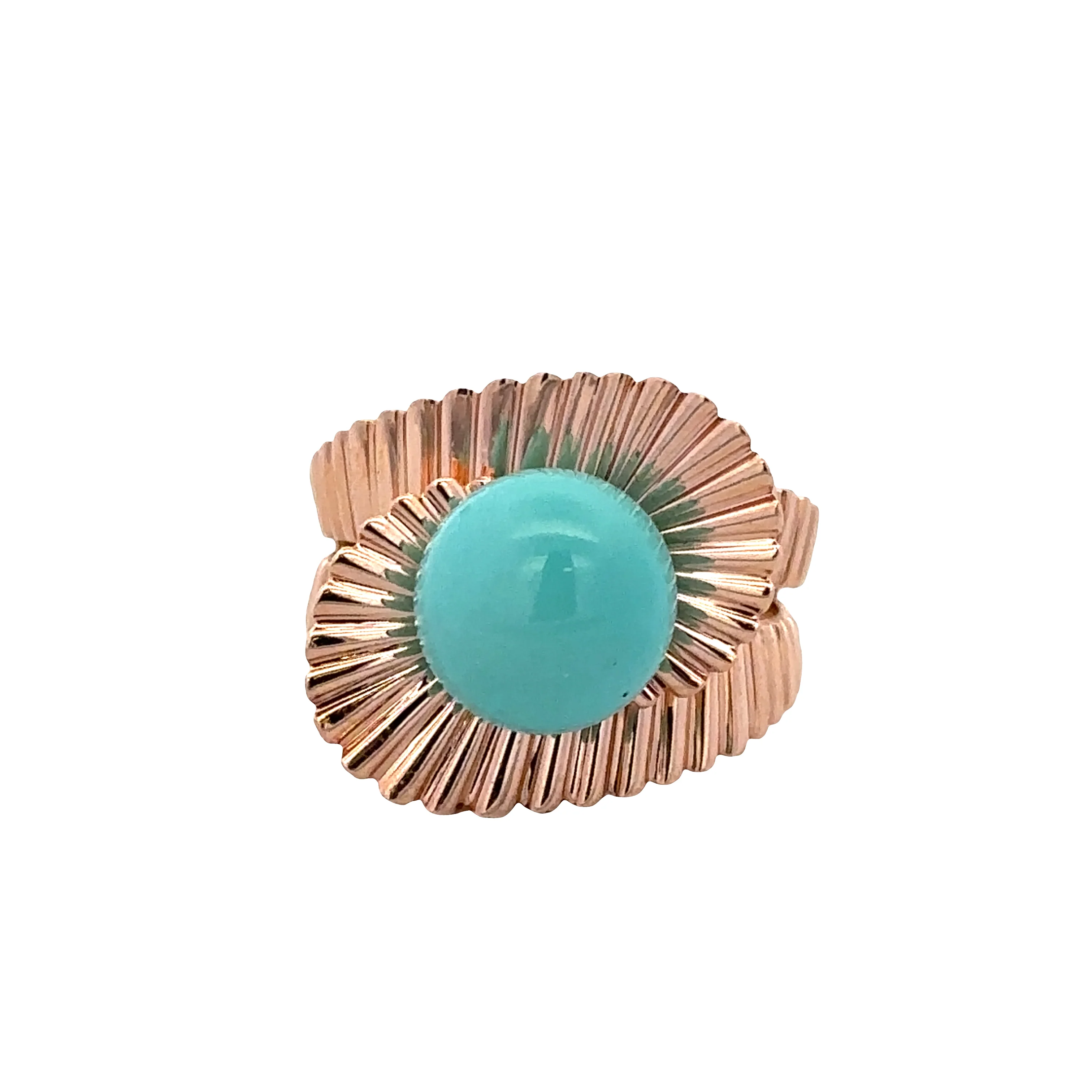Vintage Mid Century 18k Rose Gold Turquoise Cocktail Ring – Size 6.25