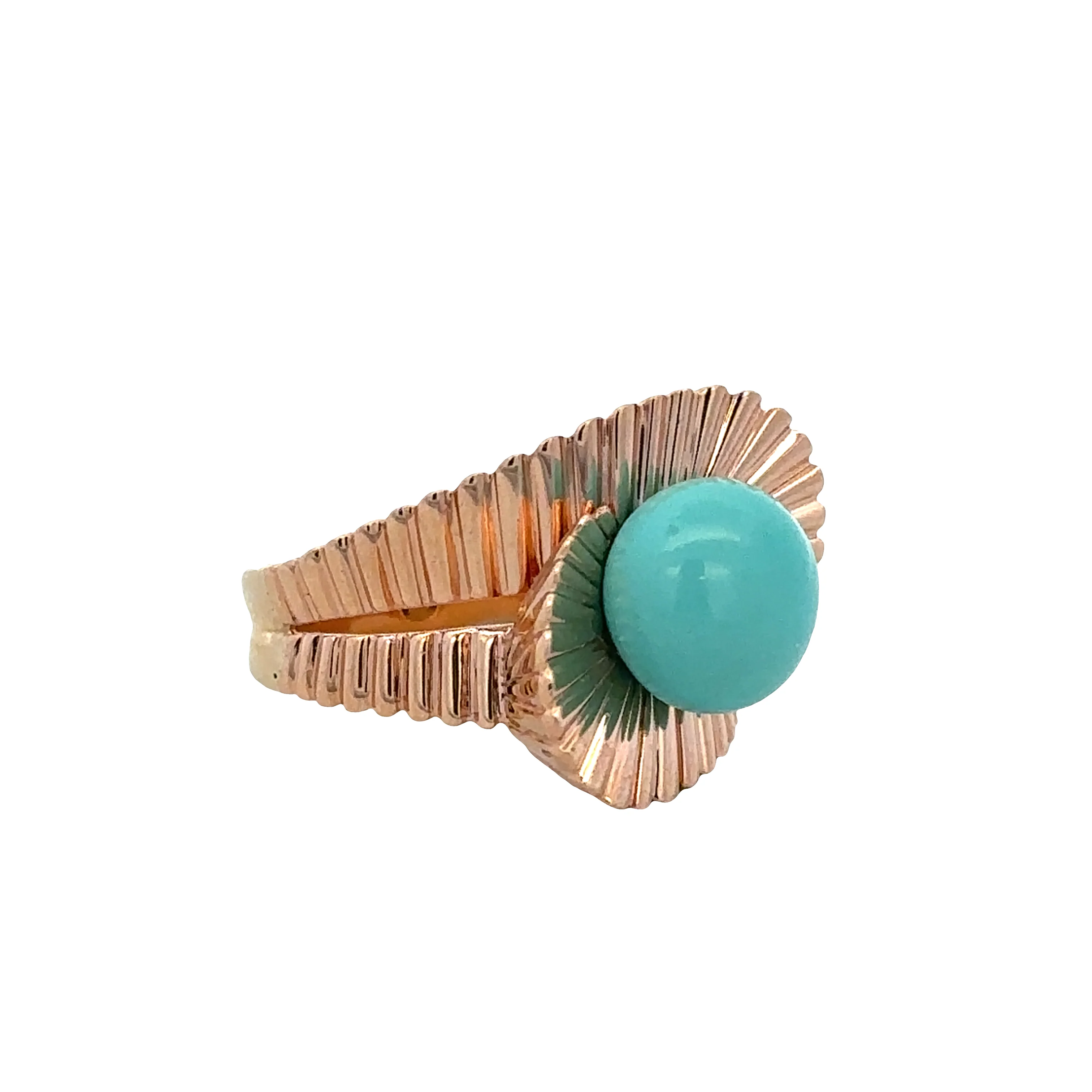 Vintage Mid Century 18k Rose Gold Turquoise Cocktail Ring – Size 6.25 - Image 2