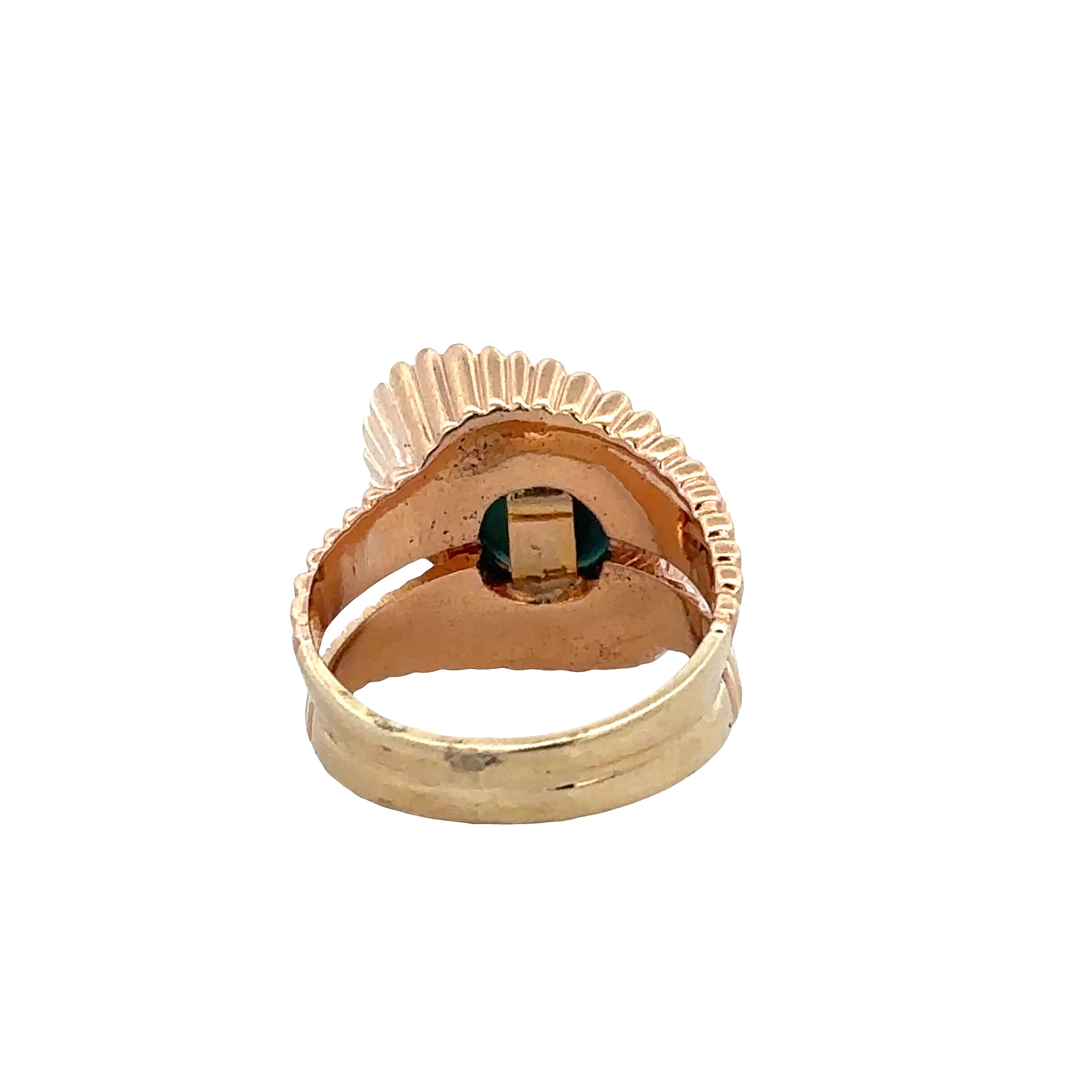 Vintage Mid Century 18k Rose Gold Turquoise Cocktail Ring – Size 6.25 - Image 3