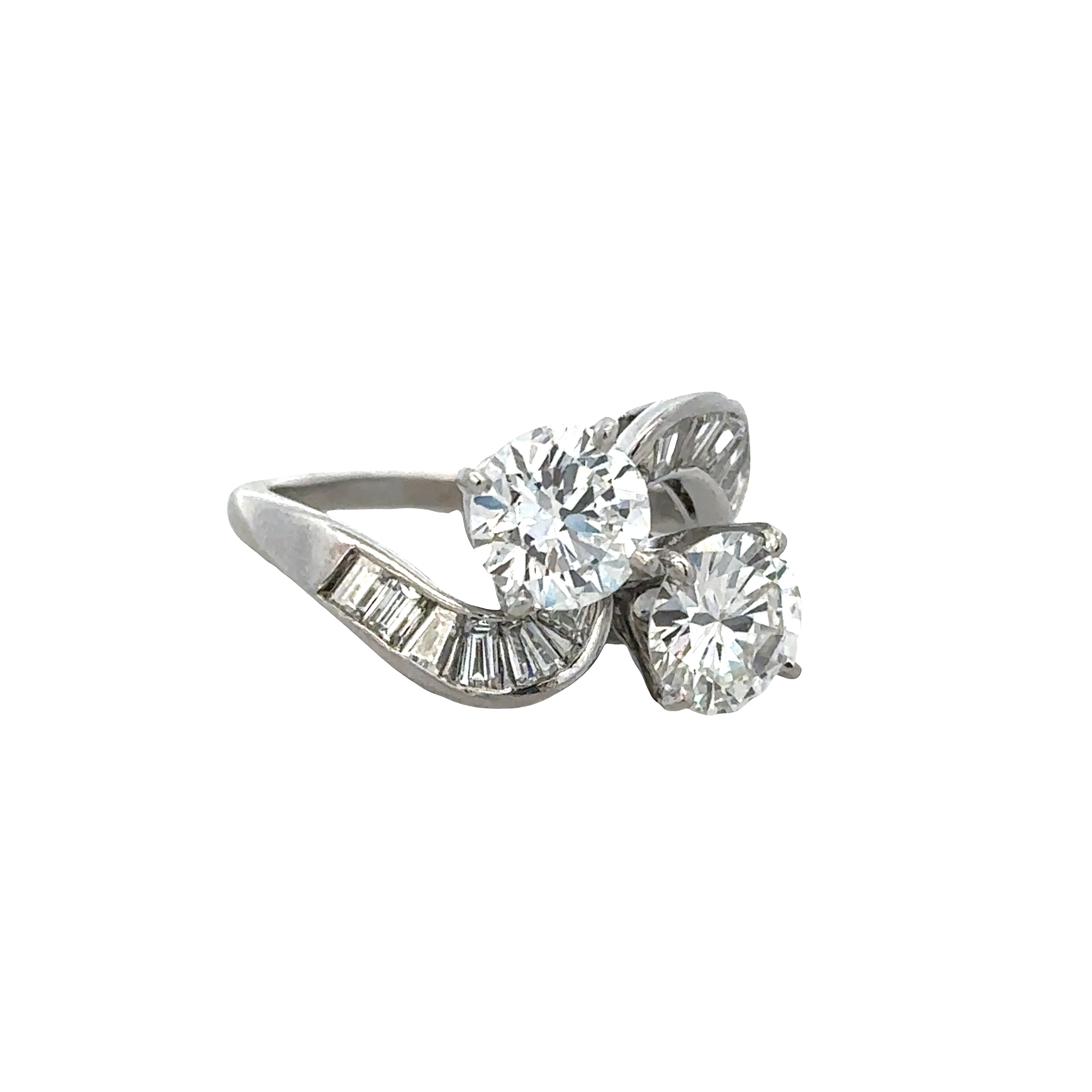 Vintage Mid-Century Platinum Diamond Bypass Ring – Size 4.5, Circa 1950s–60s - Image 2