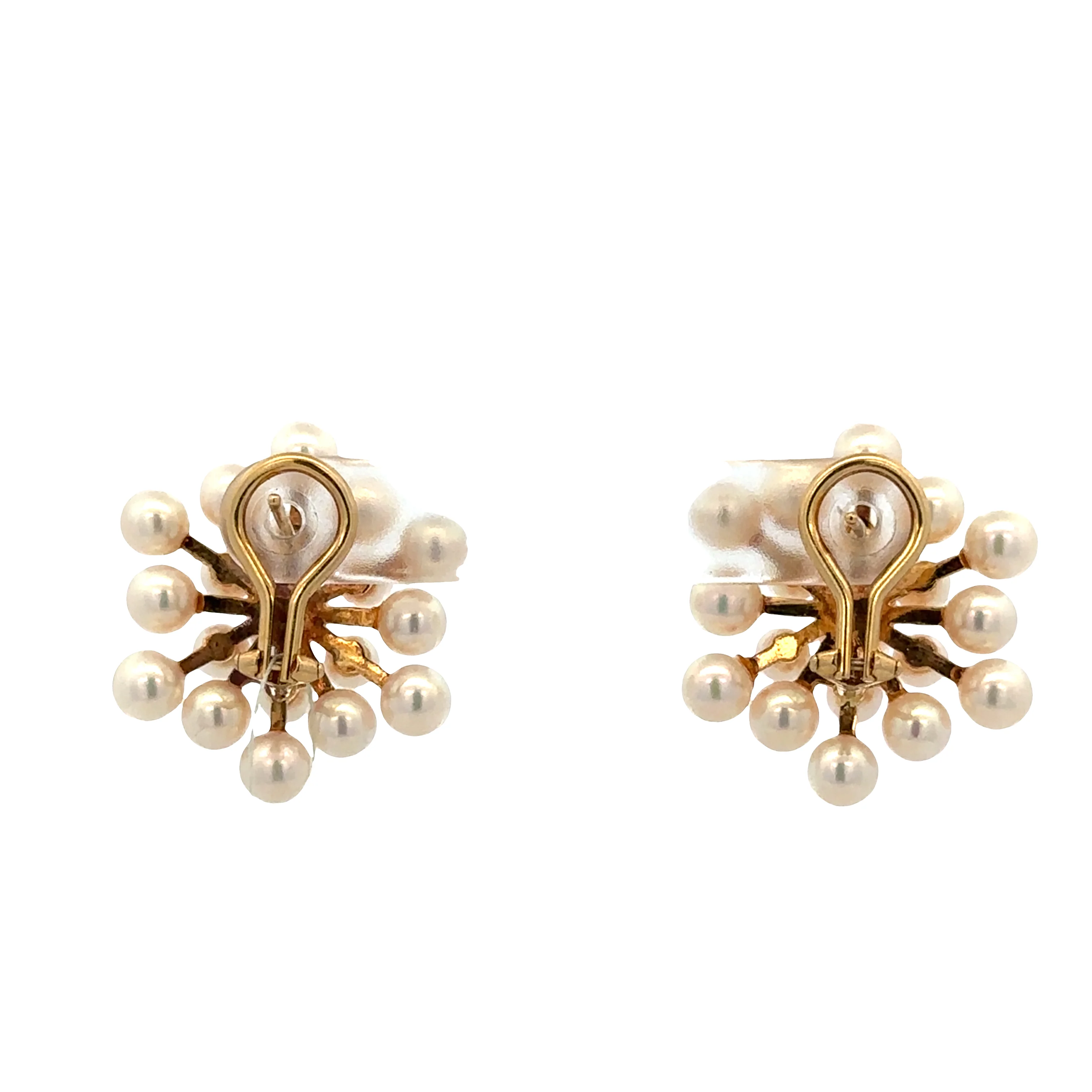 Vintage Mikimoto 18k Yellow Gold Akoya Pearl Cluster Earrings - Image 2