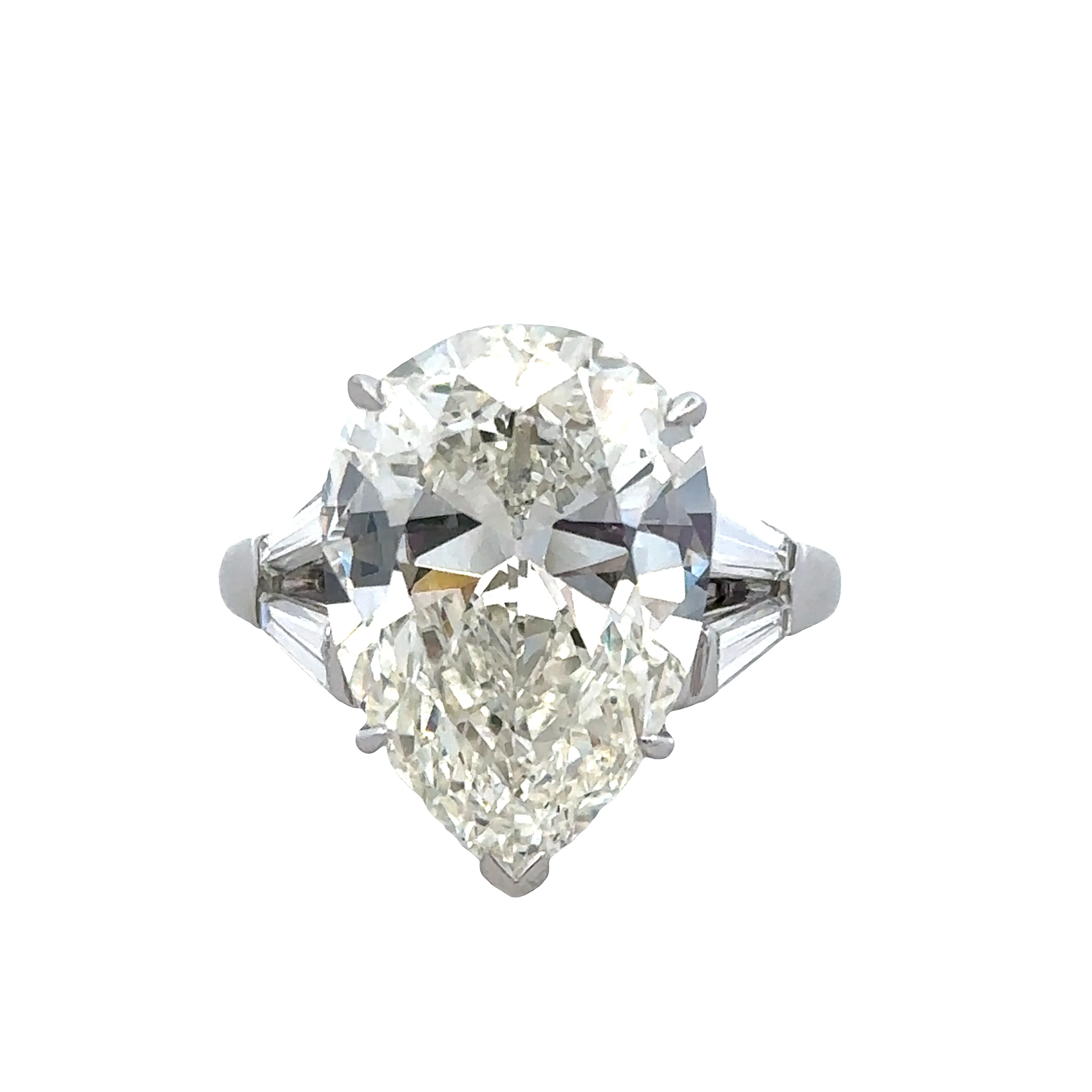 Vintage Platinum 7.72ct Pear-Shaped Diamond Ring with Baguette Accents – Size 6.25