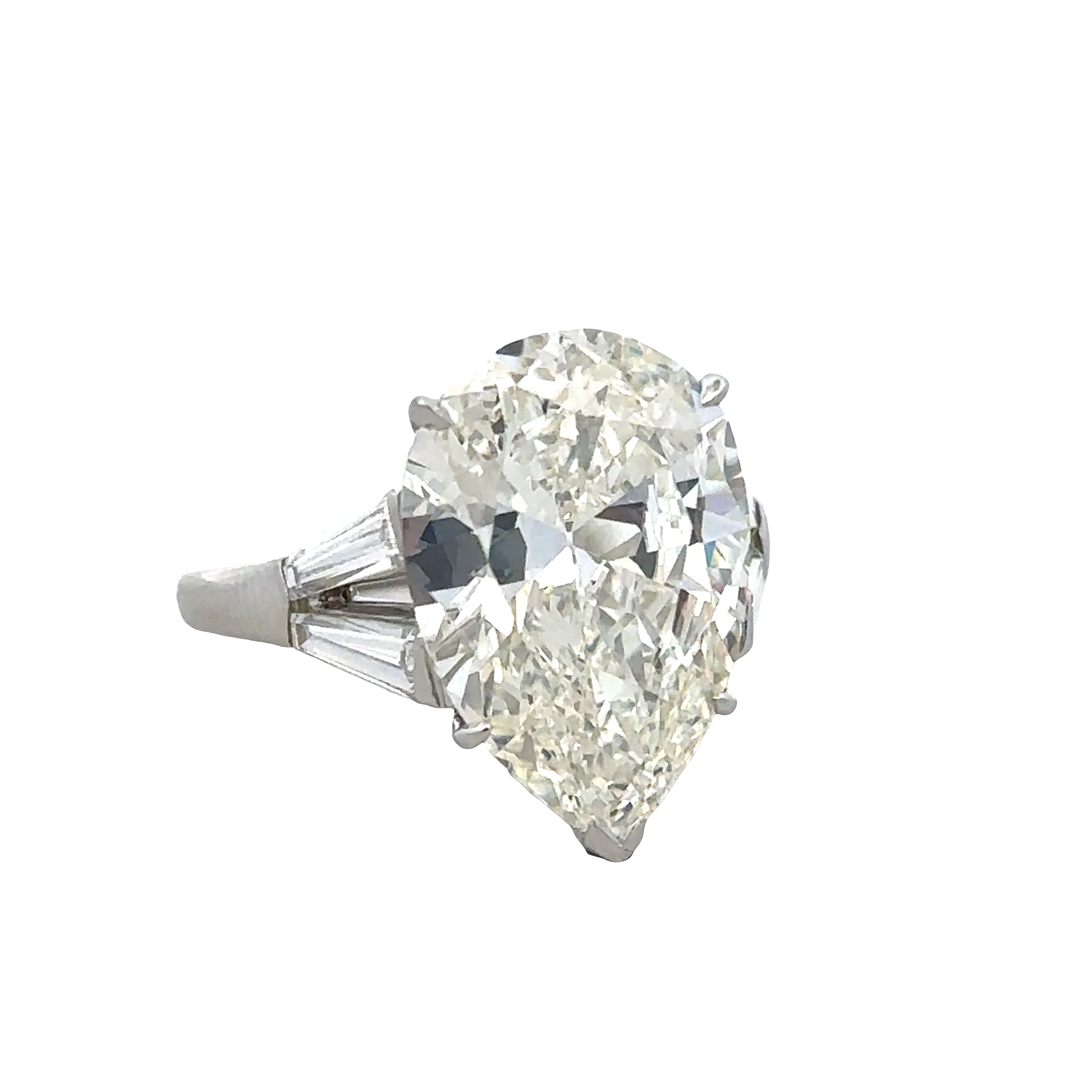 Vintage Platinum 7.72ct Pear-Shaped Diamond Ring with Baguette Accents – Size 6.25 - Image 2