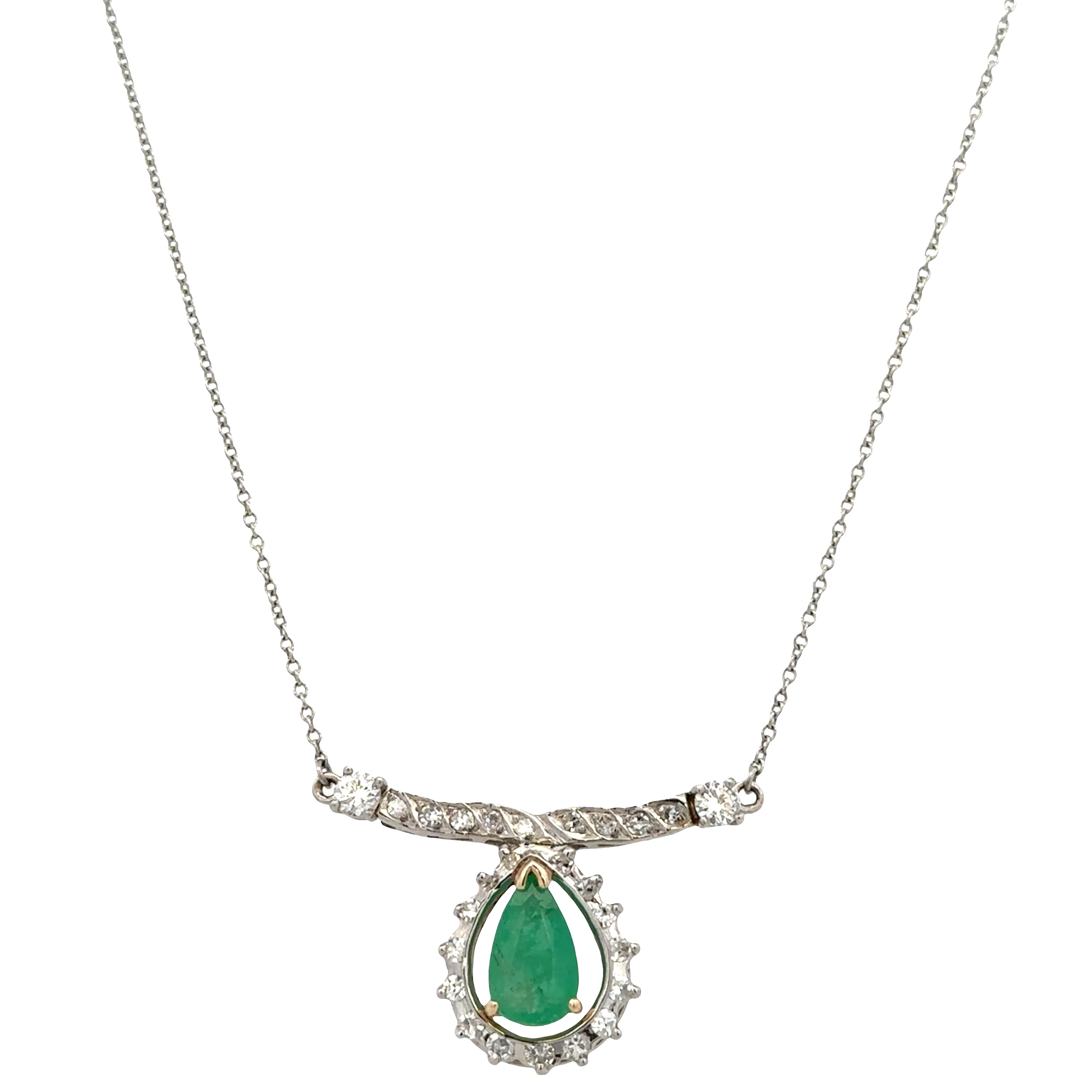 Vintage Platinum and 14k Yellow Gold Emerald and Diamond Necklace