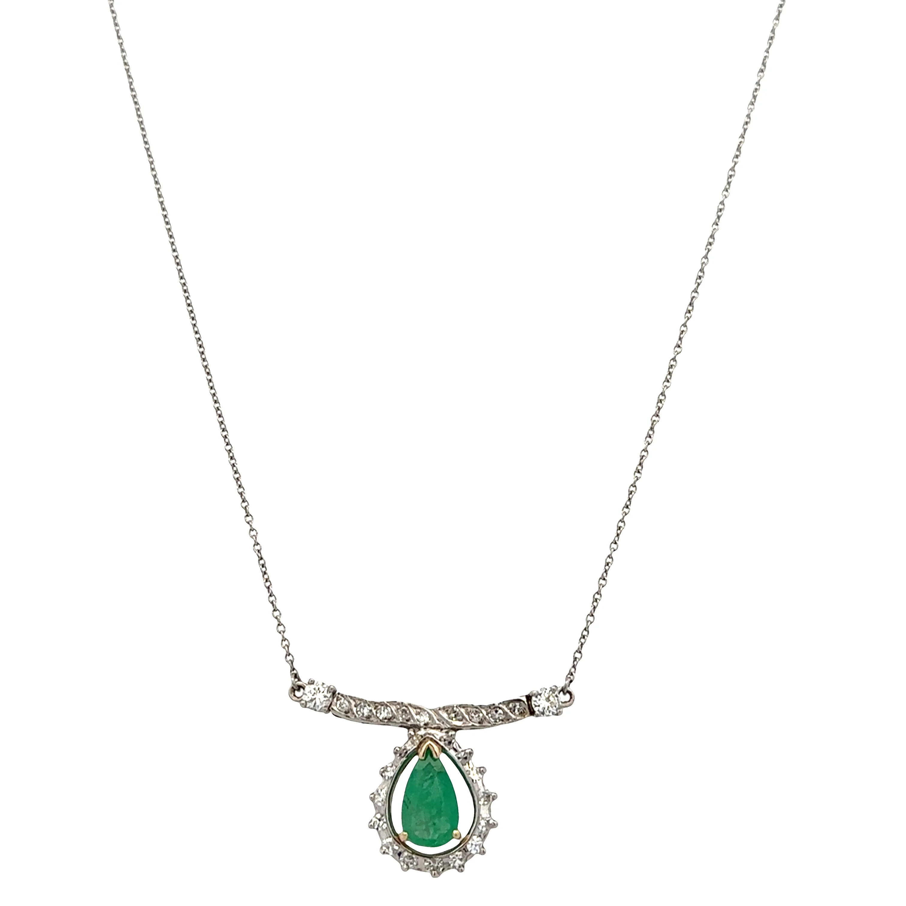 Vintage Platinum and 14k Yellow Gold Emerald and Diamond Necklace - Image 2