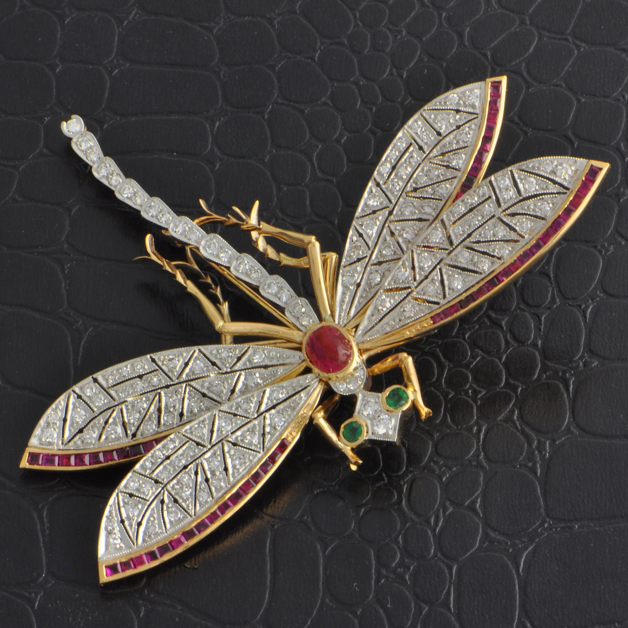 VIntage Platinum and Yellow Gold Dragonfly Brooch - Image 3