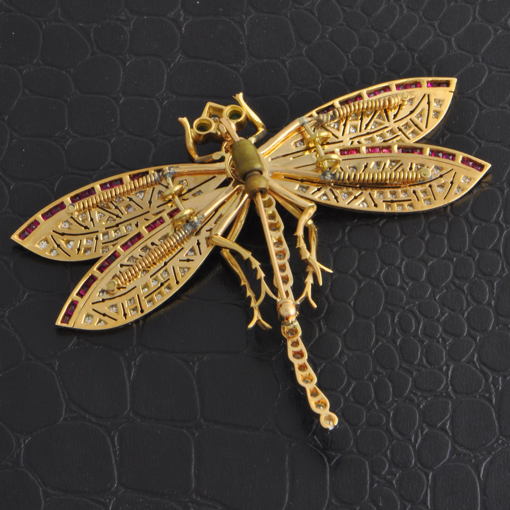 VIntage Platinum and Yellow Gold Dragonfly Brooch - Image 4