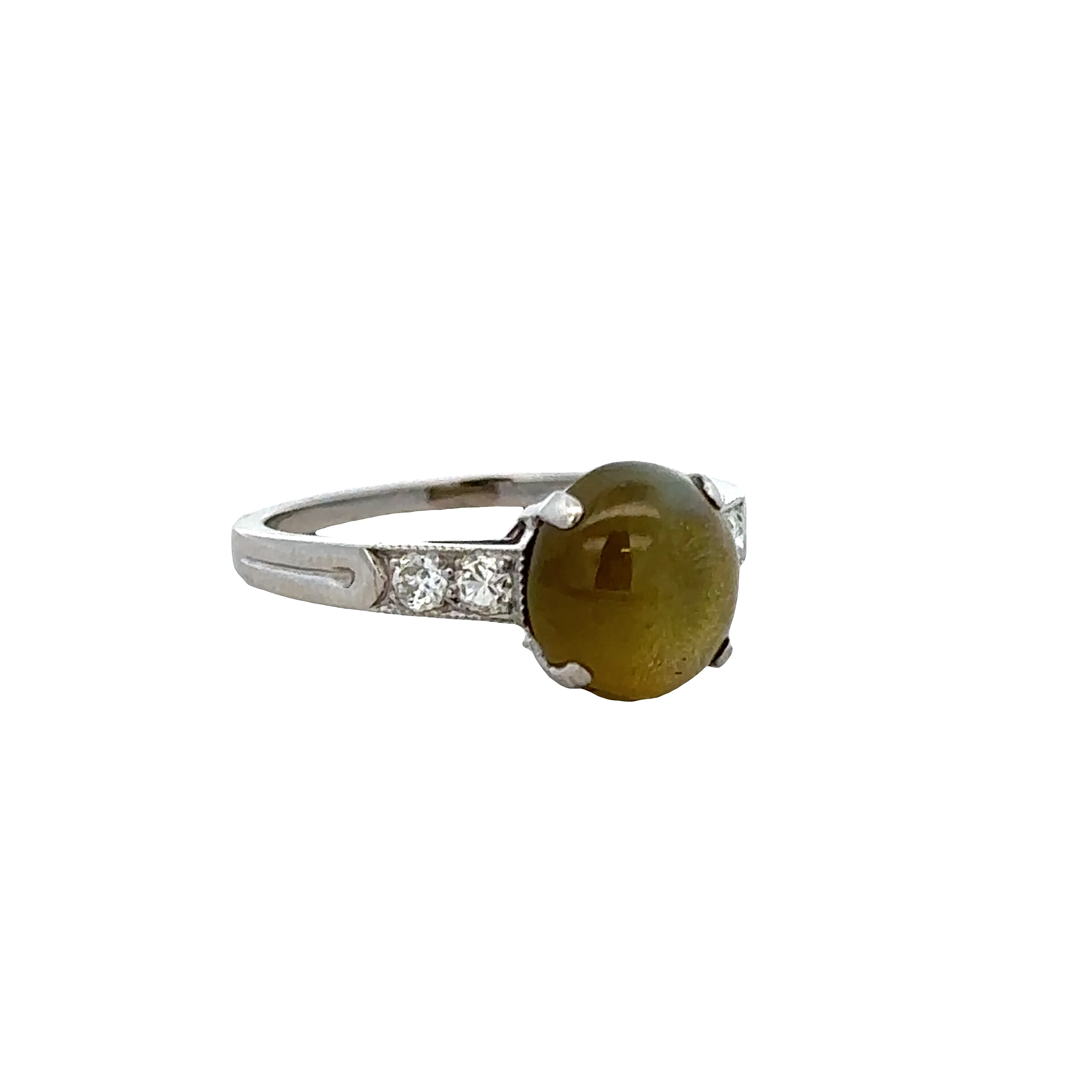 Vintage Platinum Cat’s Eye Quartz & Diamond Ring – Size 6.25 - Image 2